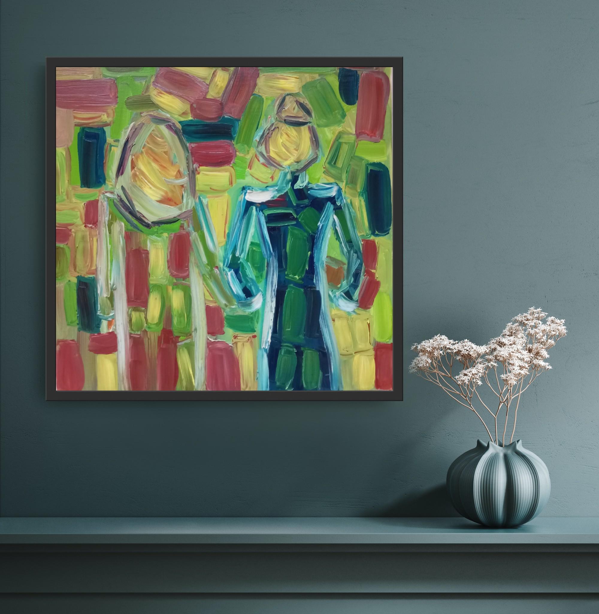 Esta pintura expresiva abstracta contemporánea, rica en colores vivos y profundidad emocional, se titula 