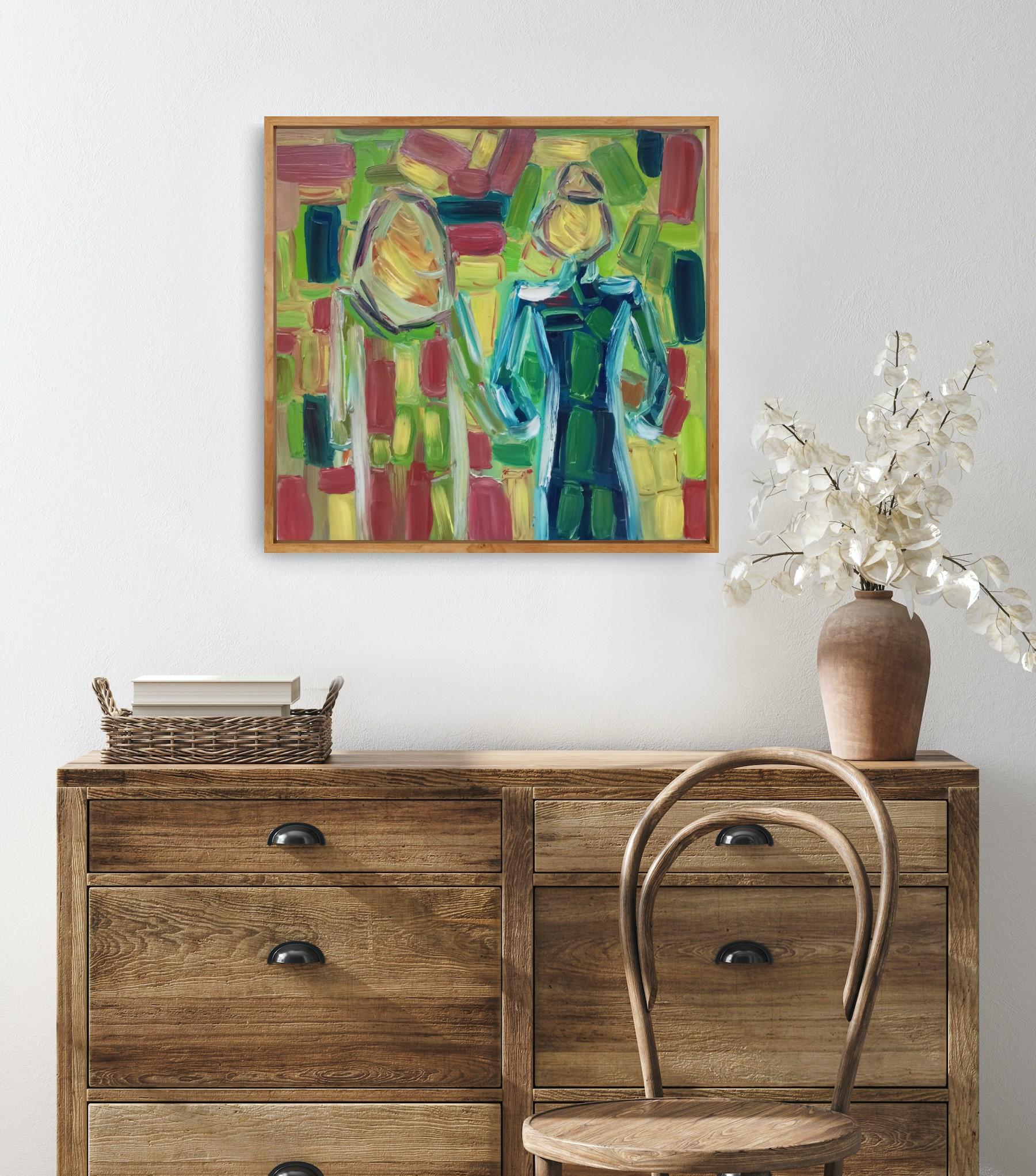 Pintura expresiva abstracta contemporánea de dos mujeres 