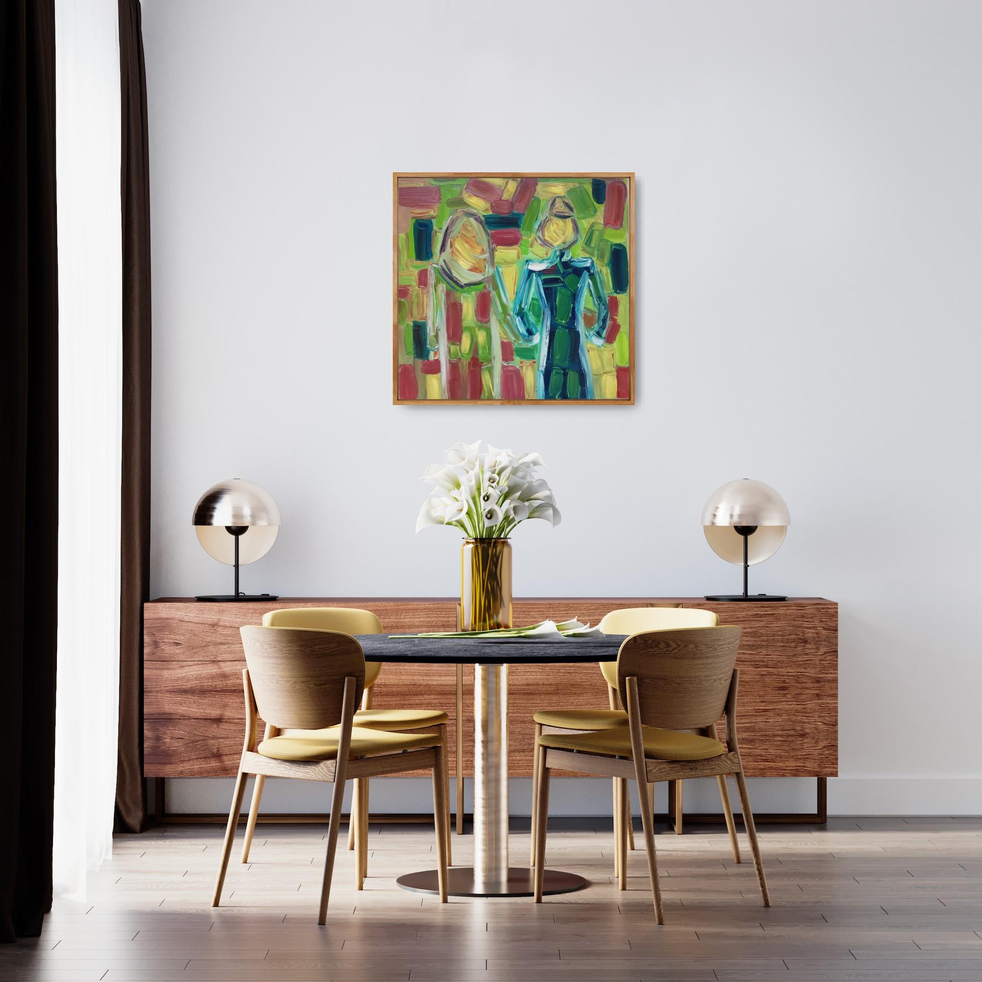Pintura expresiva abstracta contemporánea de dos mujeres 