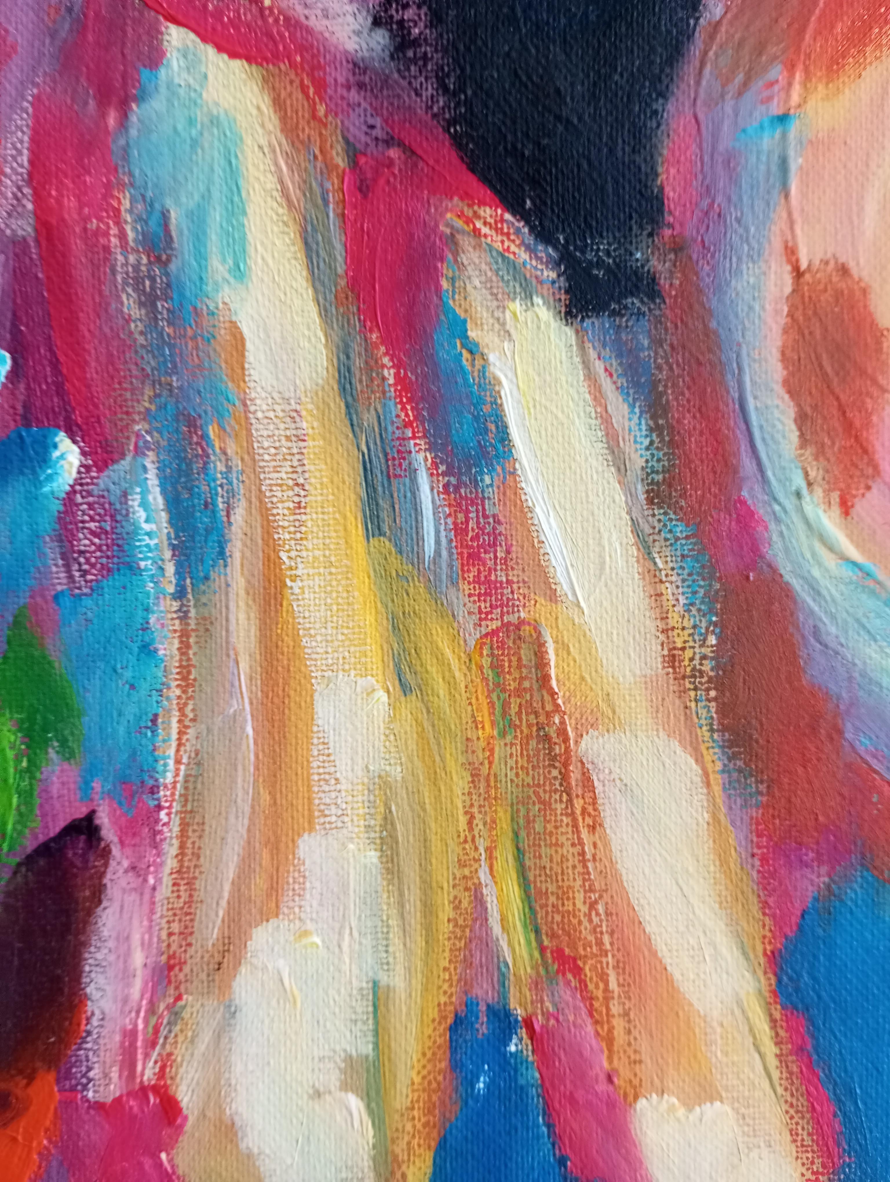 Ritratto astratto contemporaneo ad olio senza volto di donna su tela 