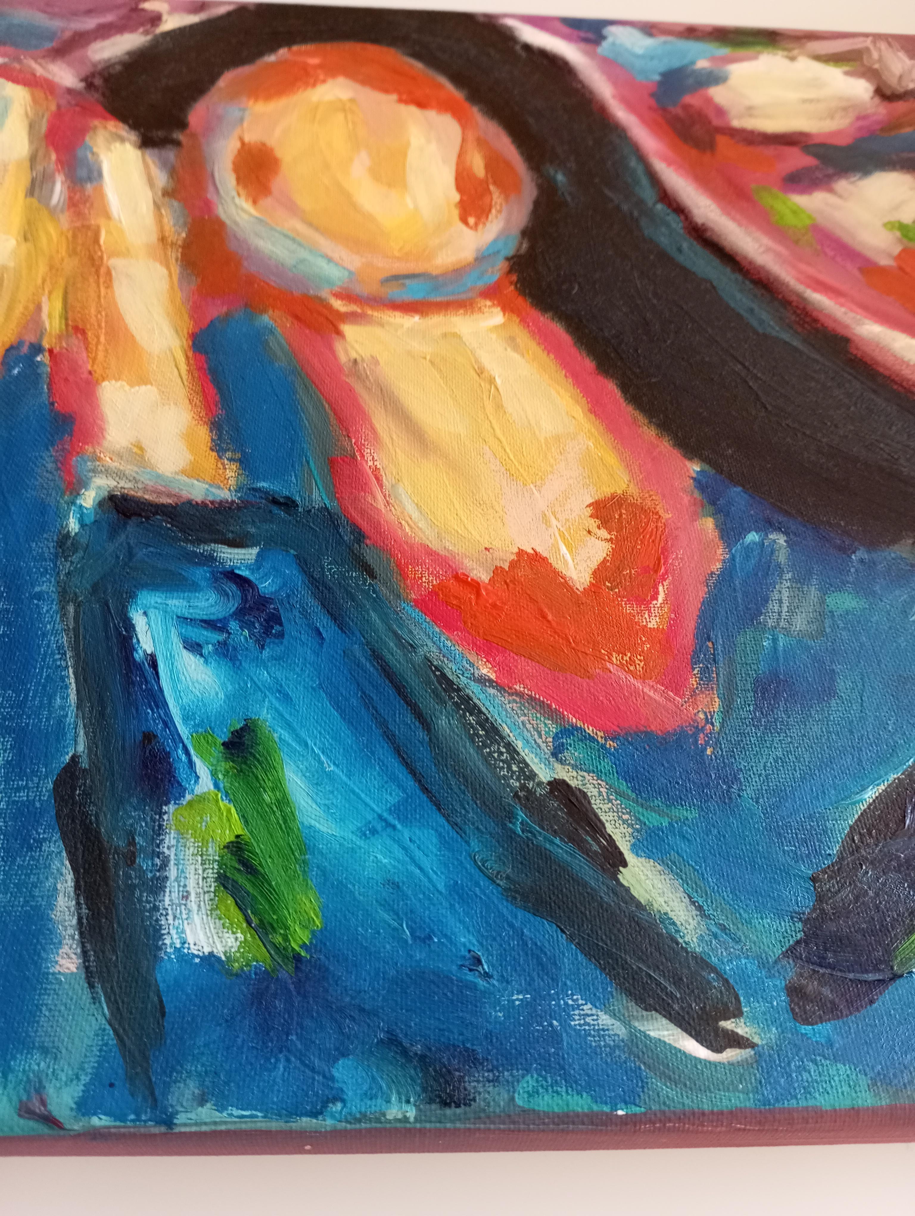 Ritratto astratto contemporaneo ad olio senza volto di donna su tela 