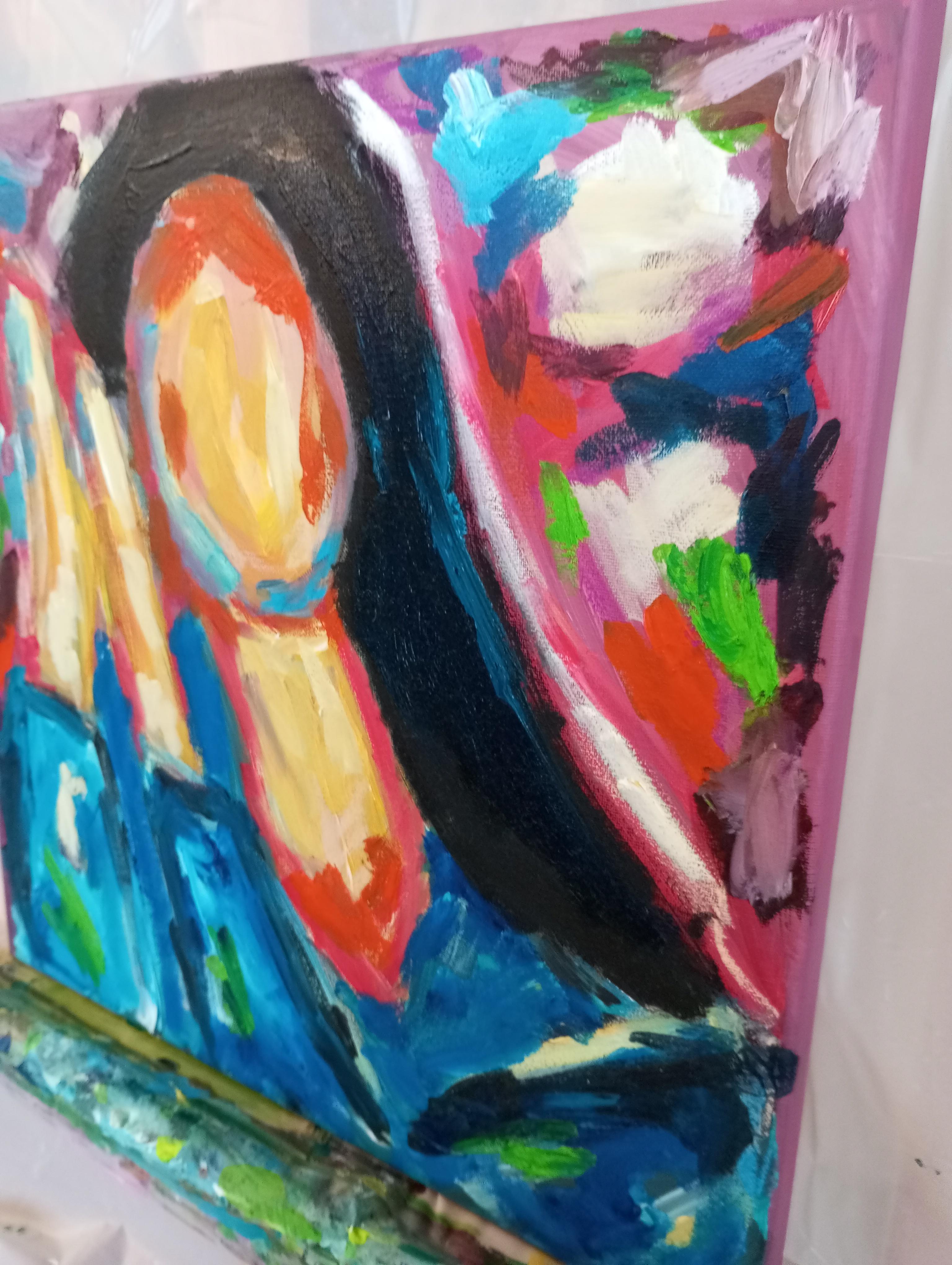 Ritratto astratto contemporaneo ad olio senza volto di donna su tela 