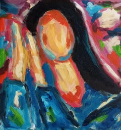 Retrato al óleo expresivo abstracto contemporáneo mujer sin rostro sobre lienzo "Venus"