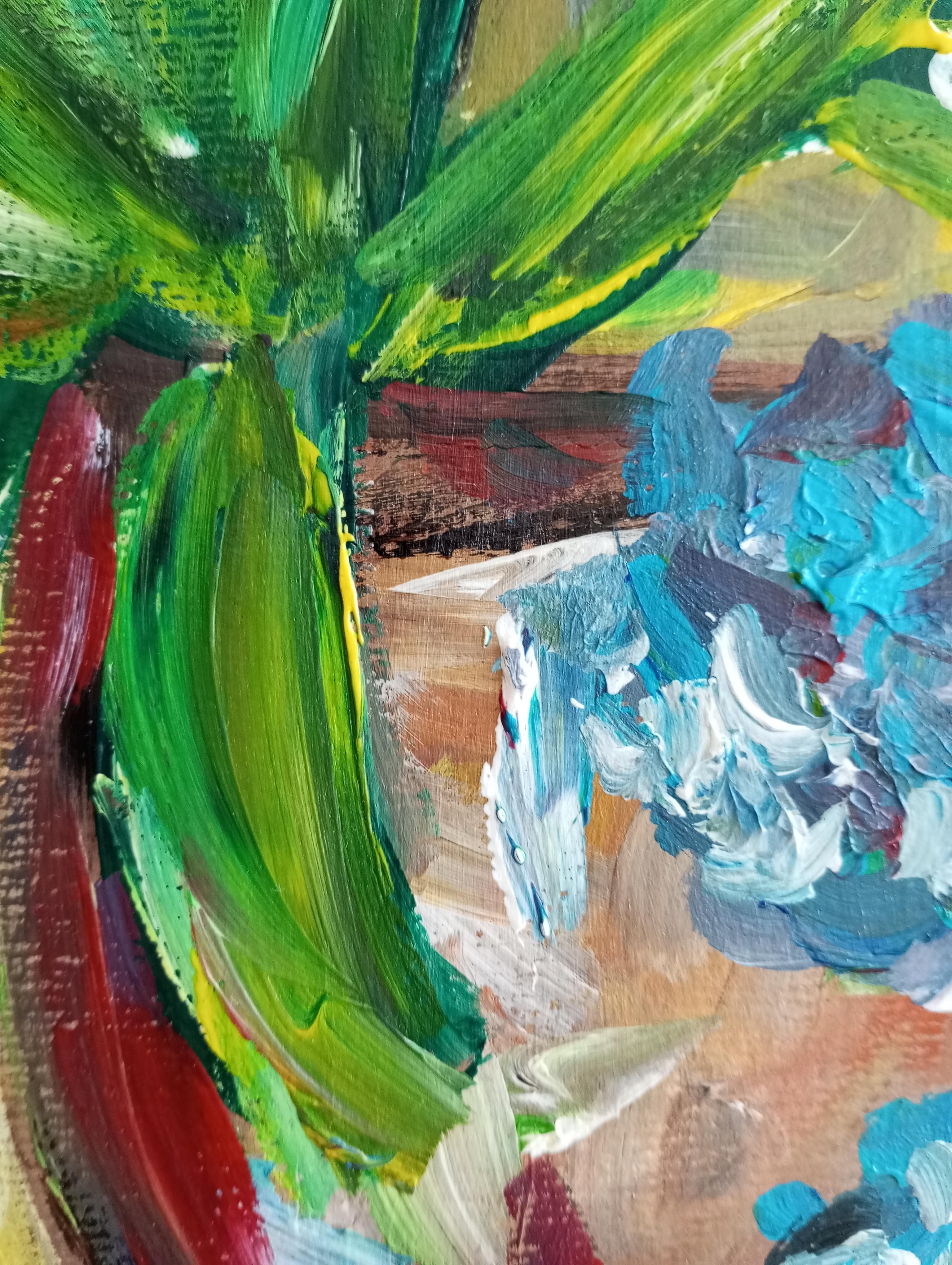 Pintura impresionista contemporánea expresiva floral lirios morados sobre papel en venta 9