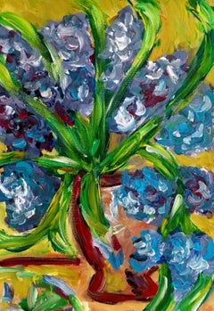 Pintura impresionista contemporánea expresiva floral lirios morados sobre papel