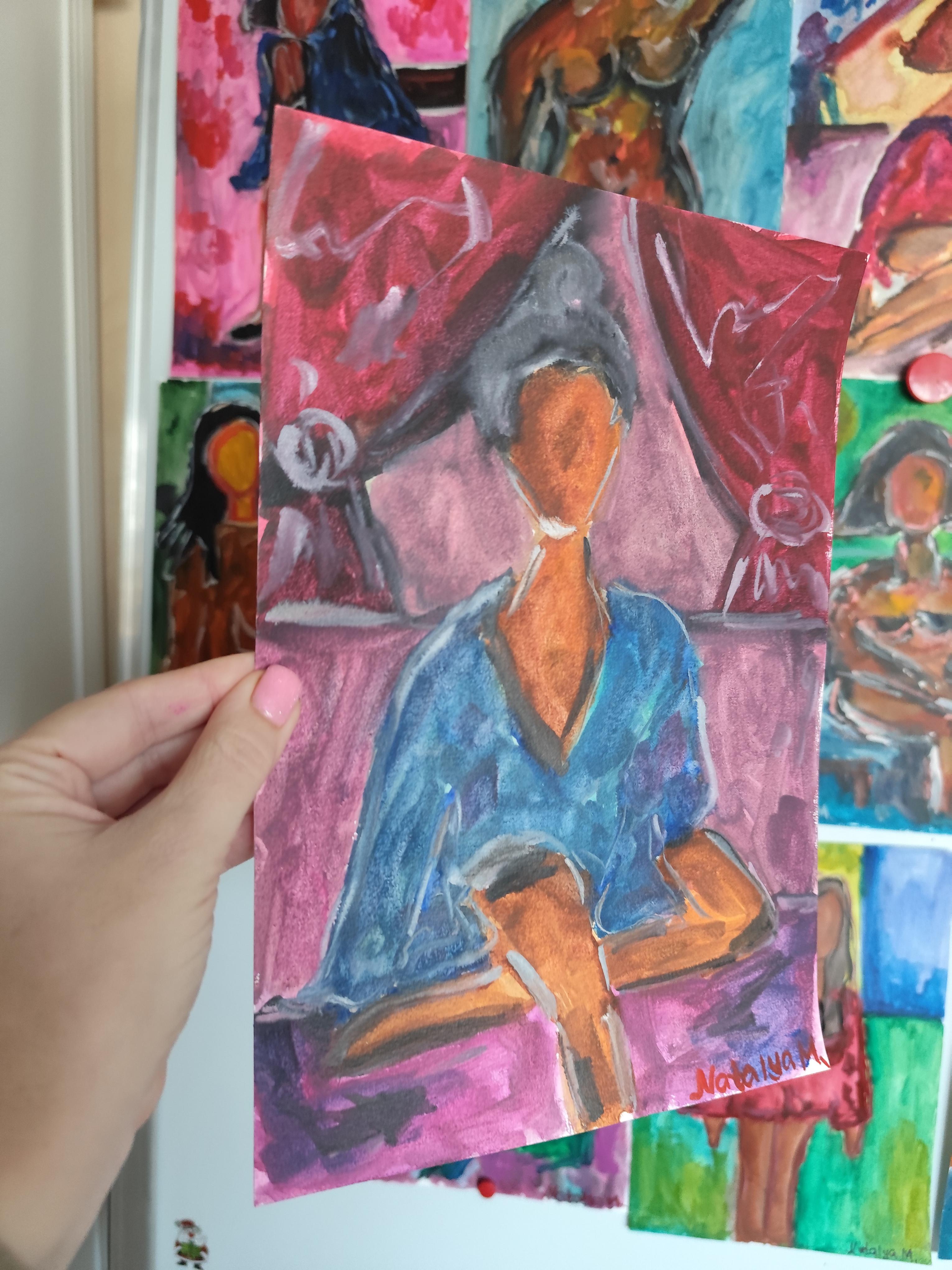 Acuarela figurativa mujer pintura sobre papel 