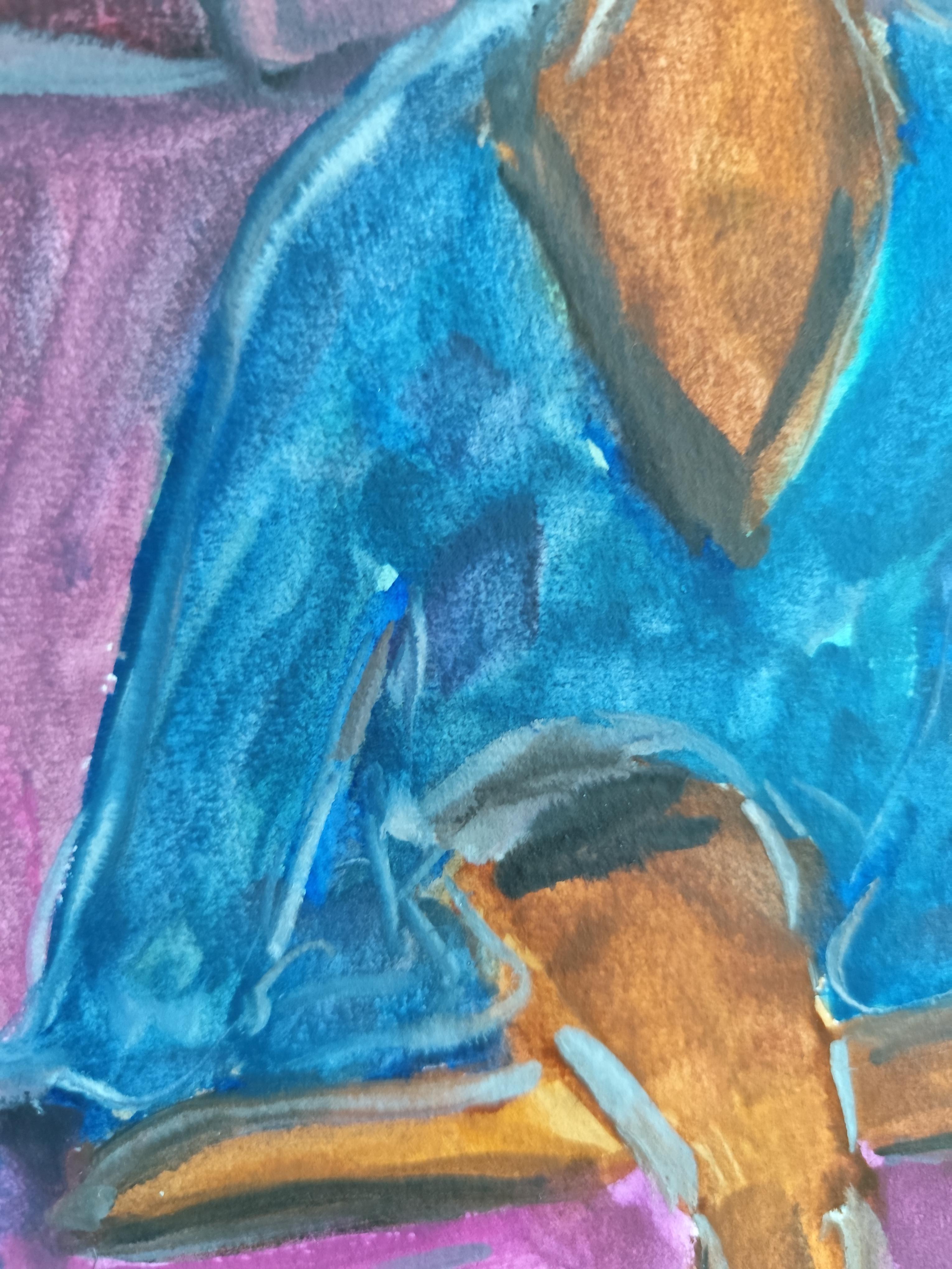 Acuarela figurativa mujer pintura sobre papel 