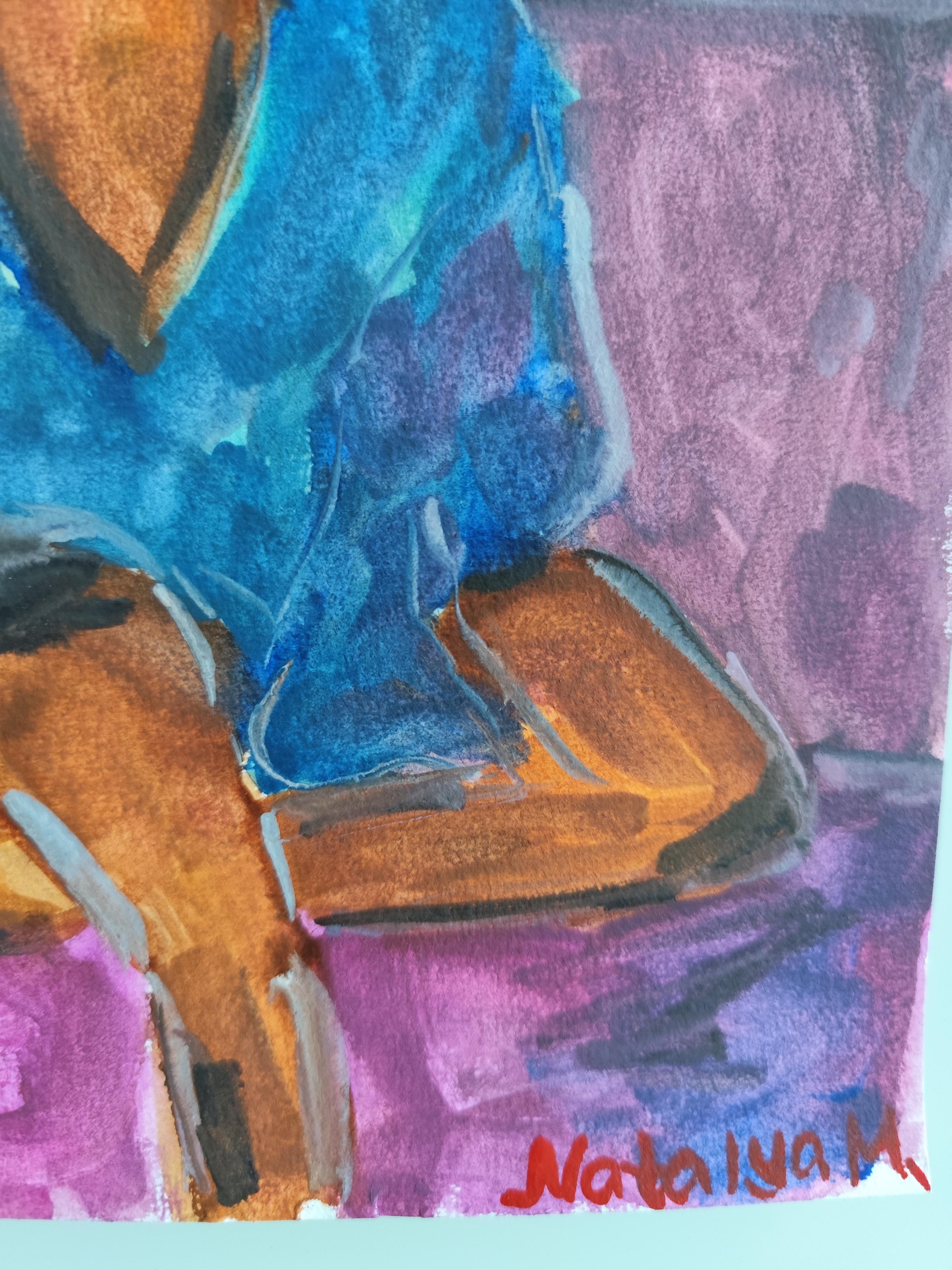 Acuarela figurativa mujer pintura sobre papel 