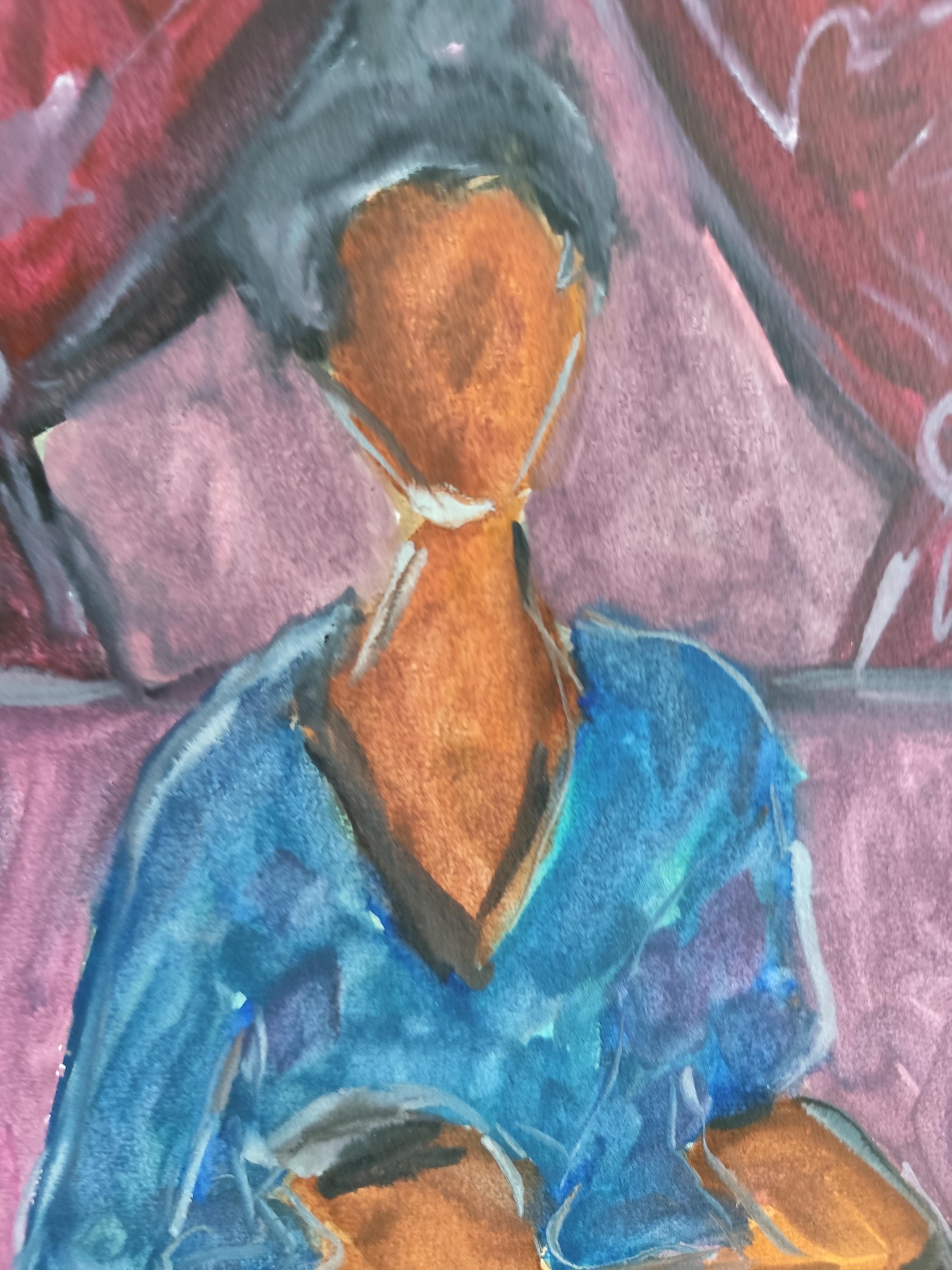Acuarela figurativa mujer pintura sobre papel 