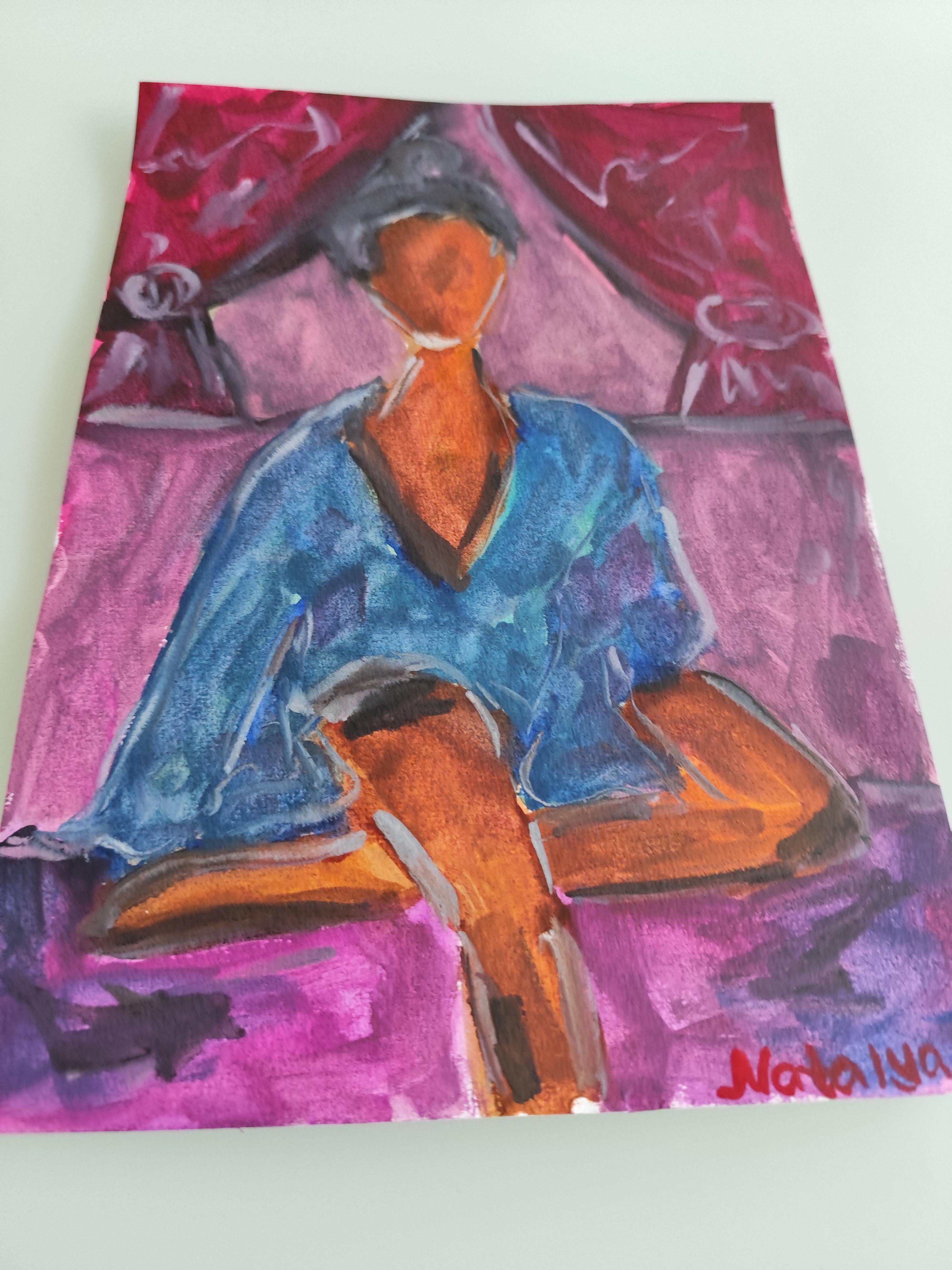 Acuarela figurativa mujer pintura sobre papel 