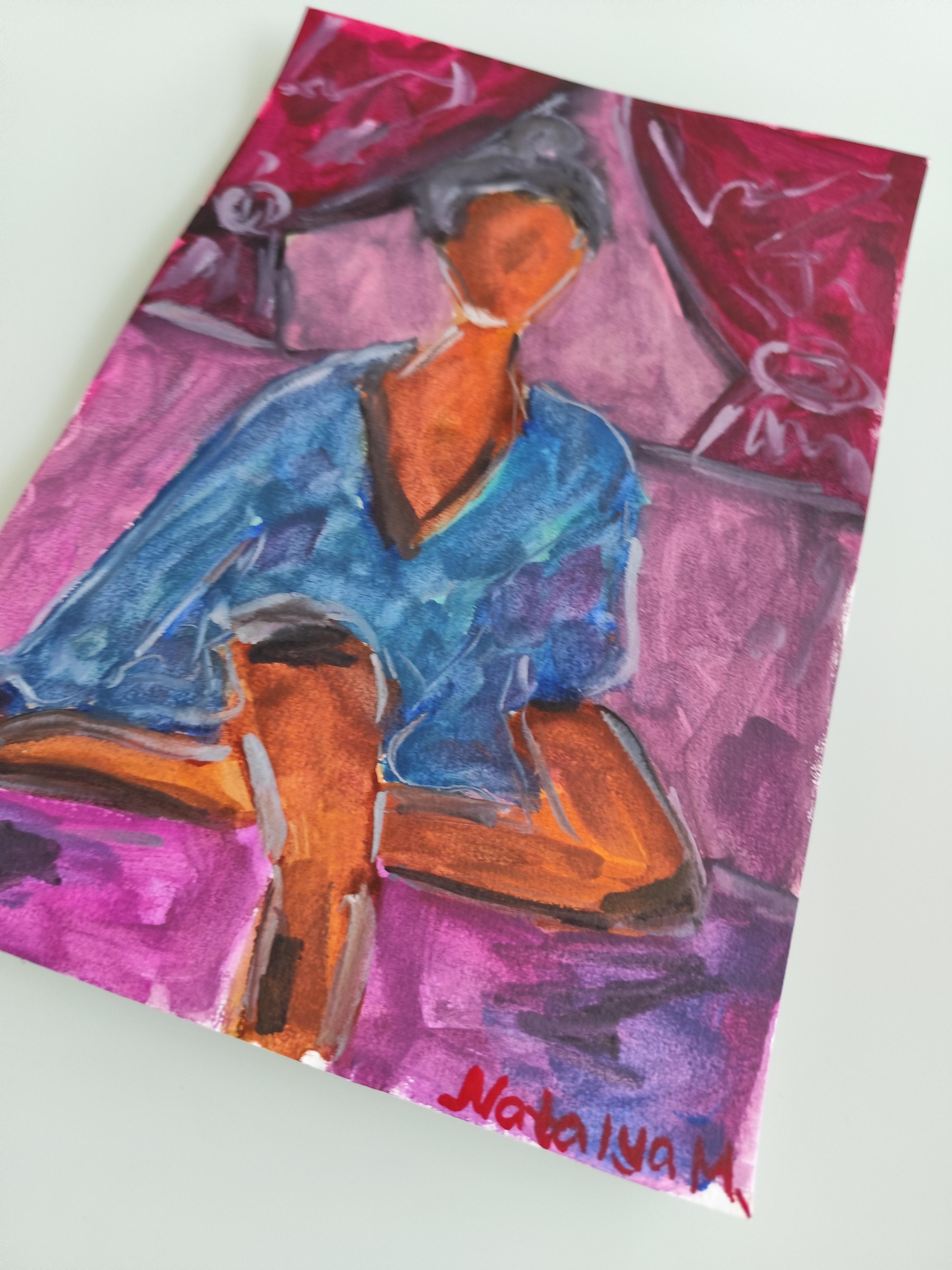 Acuarela figurativa mujer pintura sobre papel 