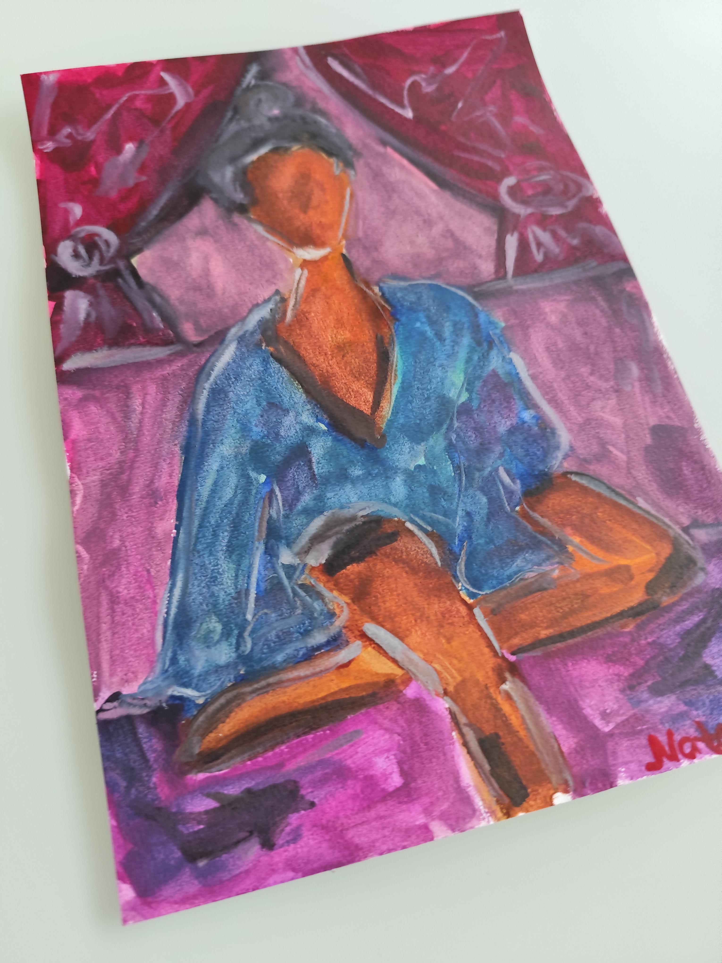 Acuarela figurativa mujer pintura sobre papel 