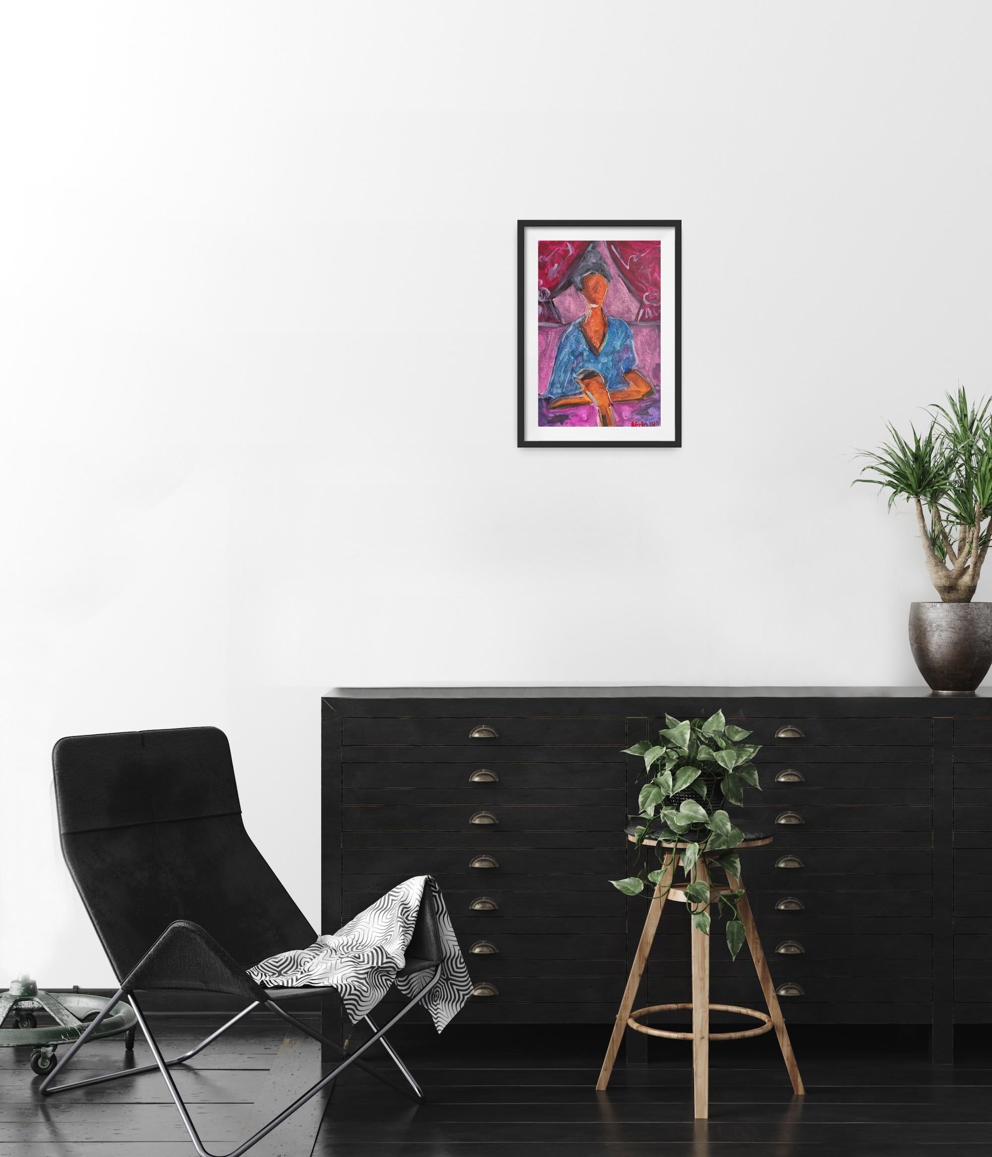 Acuarela figurativa mujer pintura sobre papel 