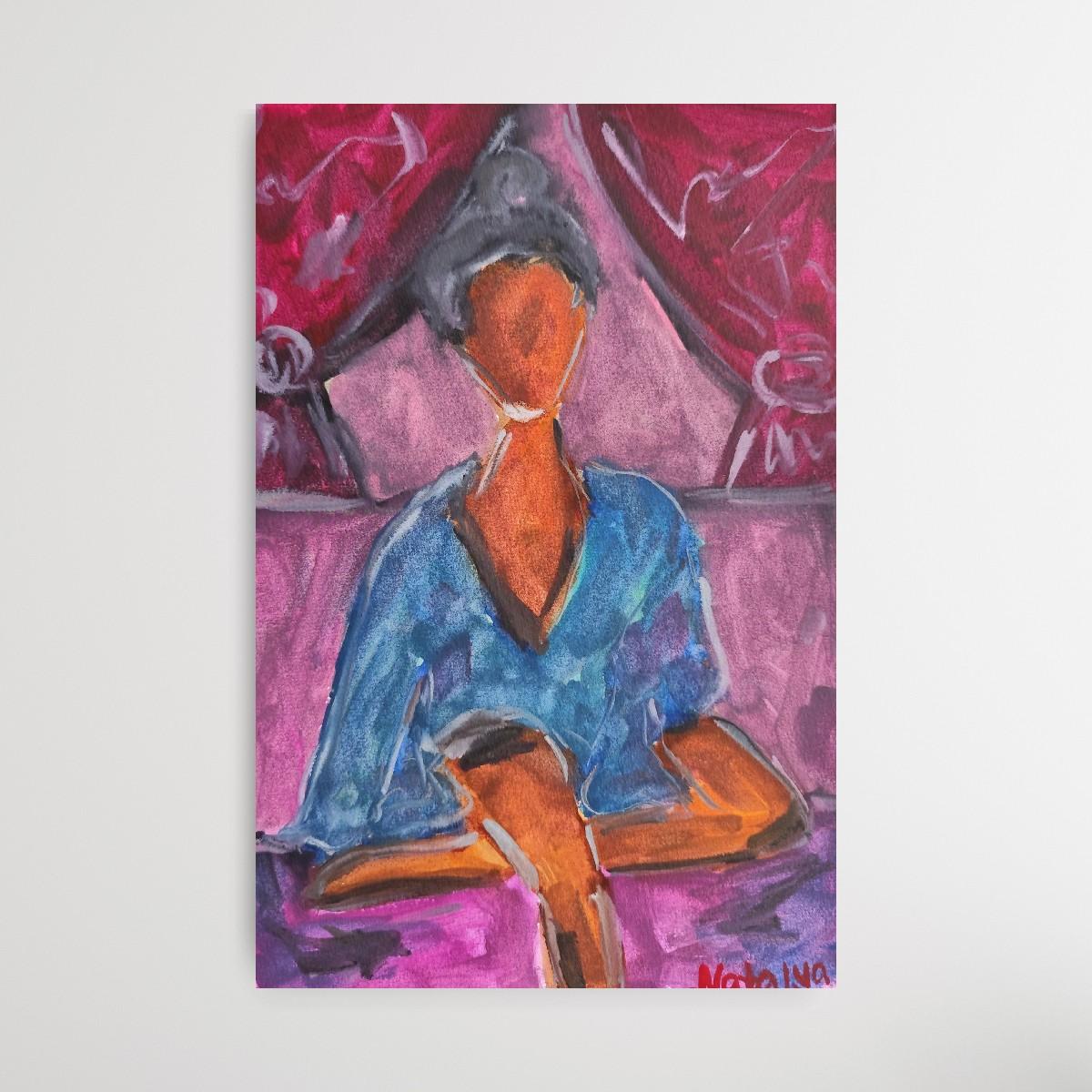 Acuarela figurativa mujer pintura sobre papel 
