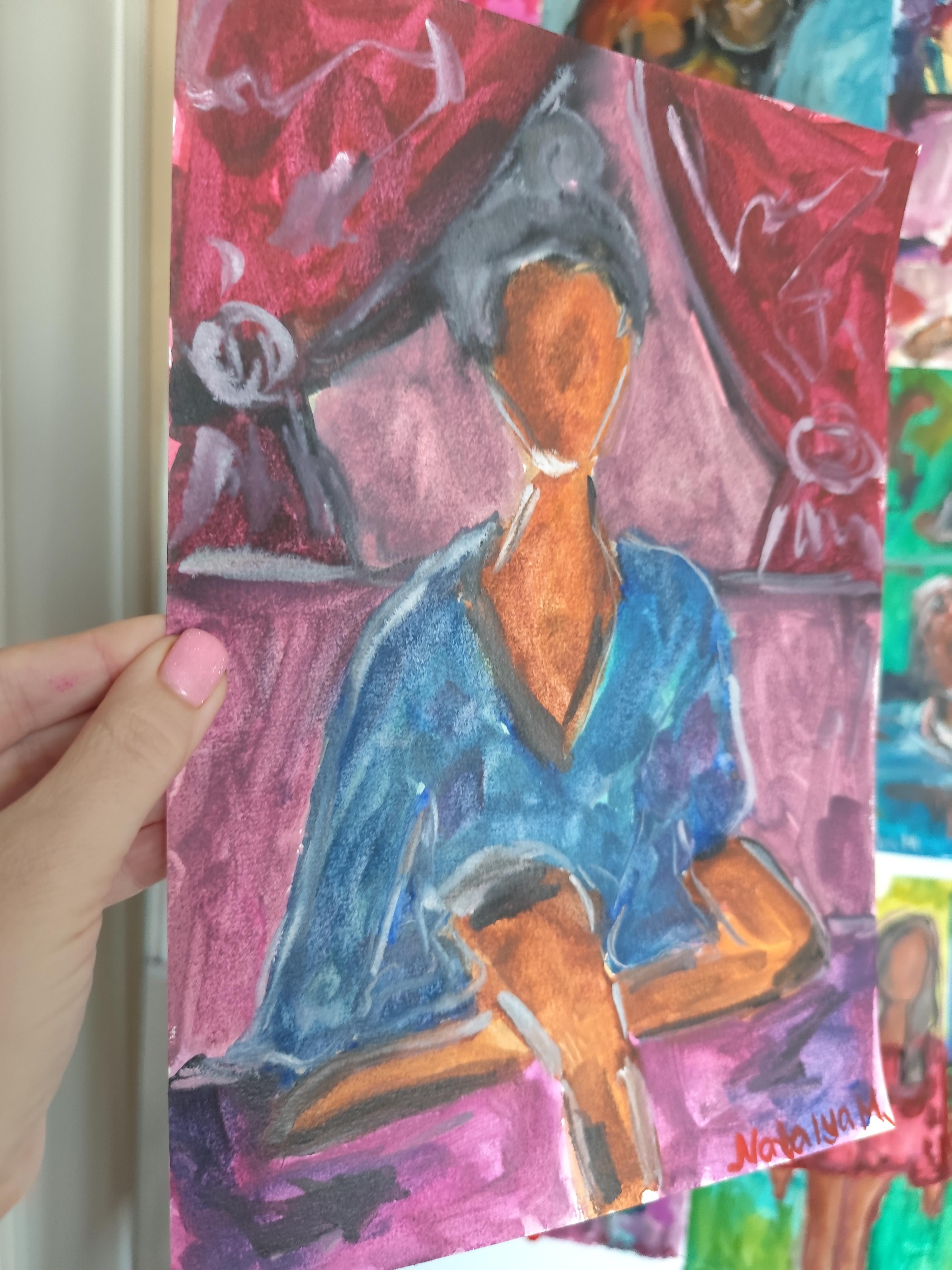 Acuarela figurativa mujer pintura sobre papel 