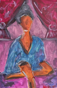 Acquerello figurativo di donna su carta "Cosa mi riserva il futuro".