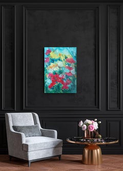 "Wind dancing with spring flowers" contemporary impressionist vibrant painting