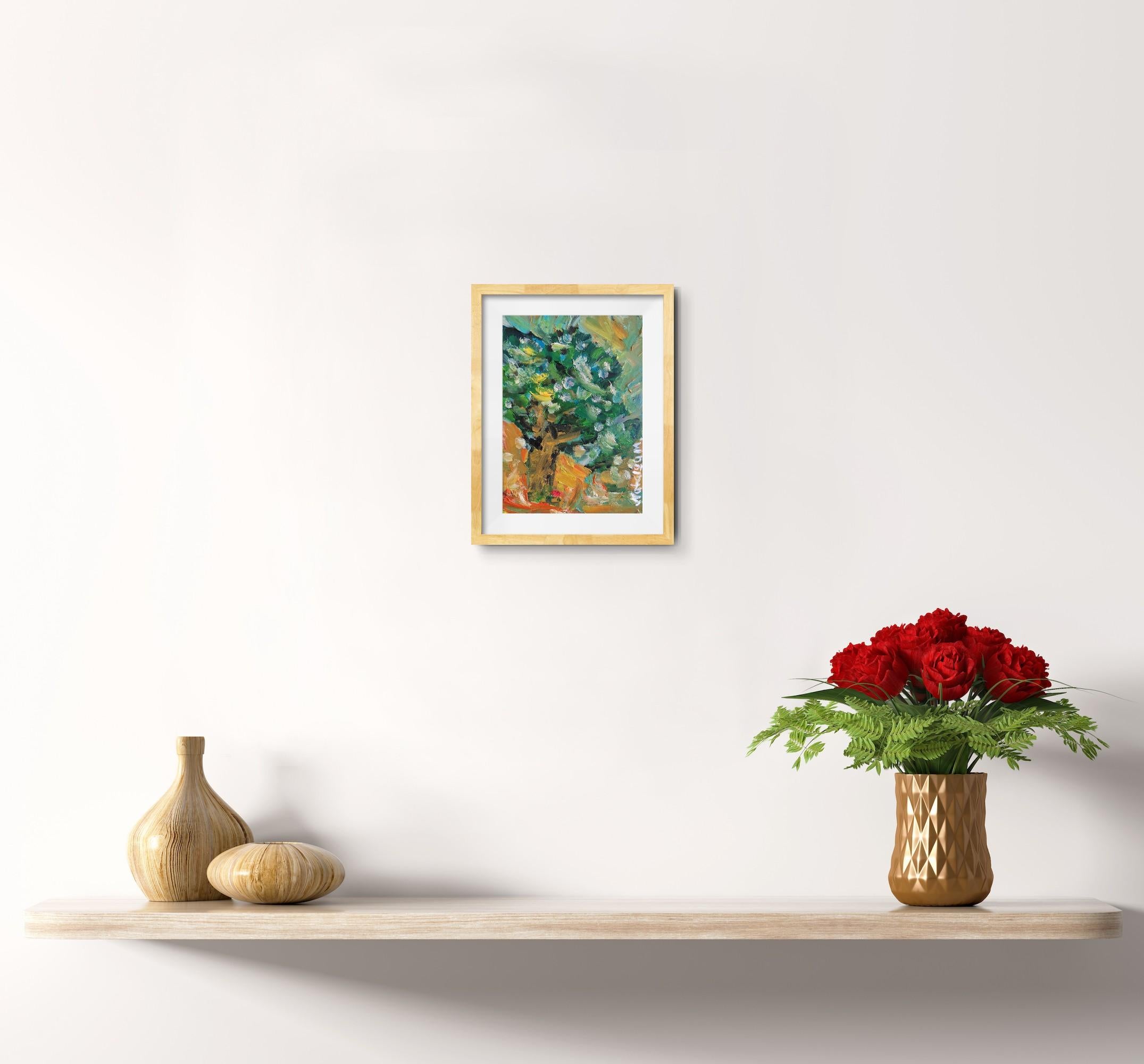Petite peinture à l'huile impressionniste abstraite sur papier 