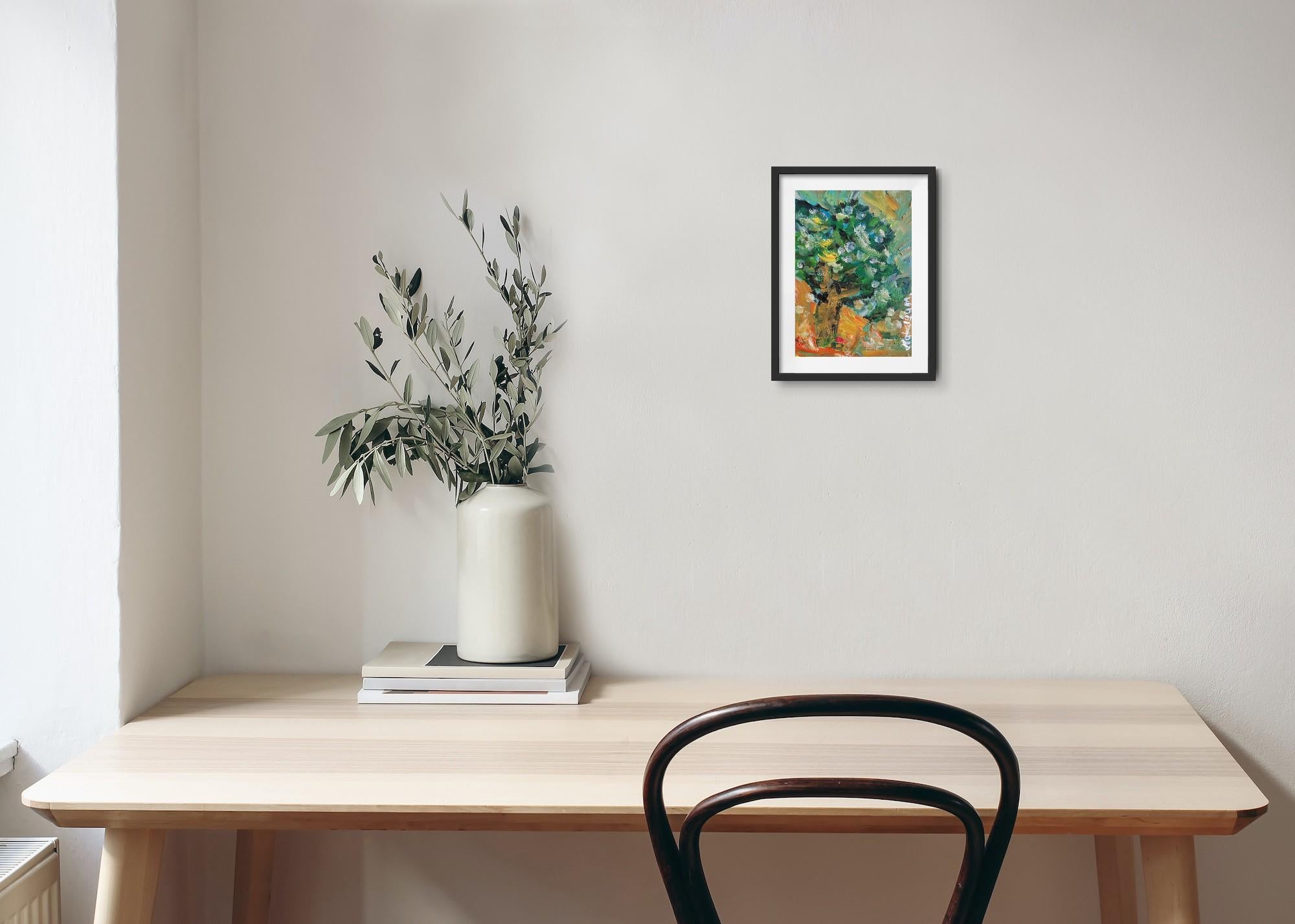 Petite peinture à l'huile impressionniste abstraite sur papier 
