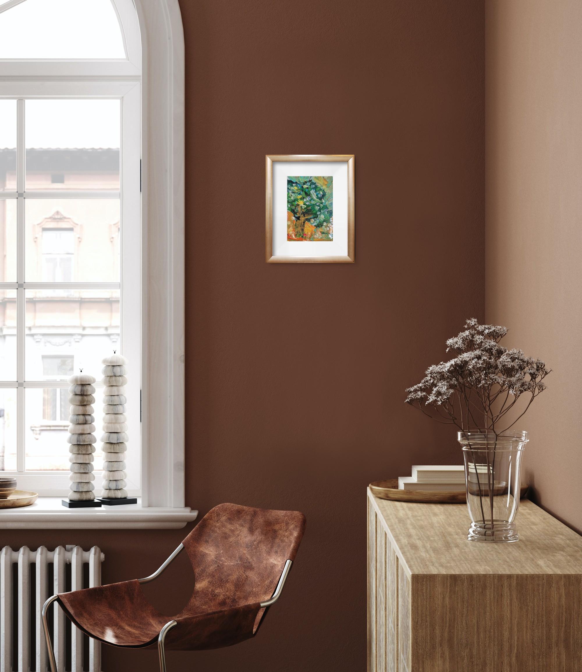 Petite peinture à l'huile impressionniste abstraite sur papier 