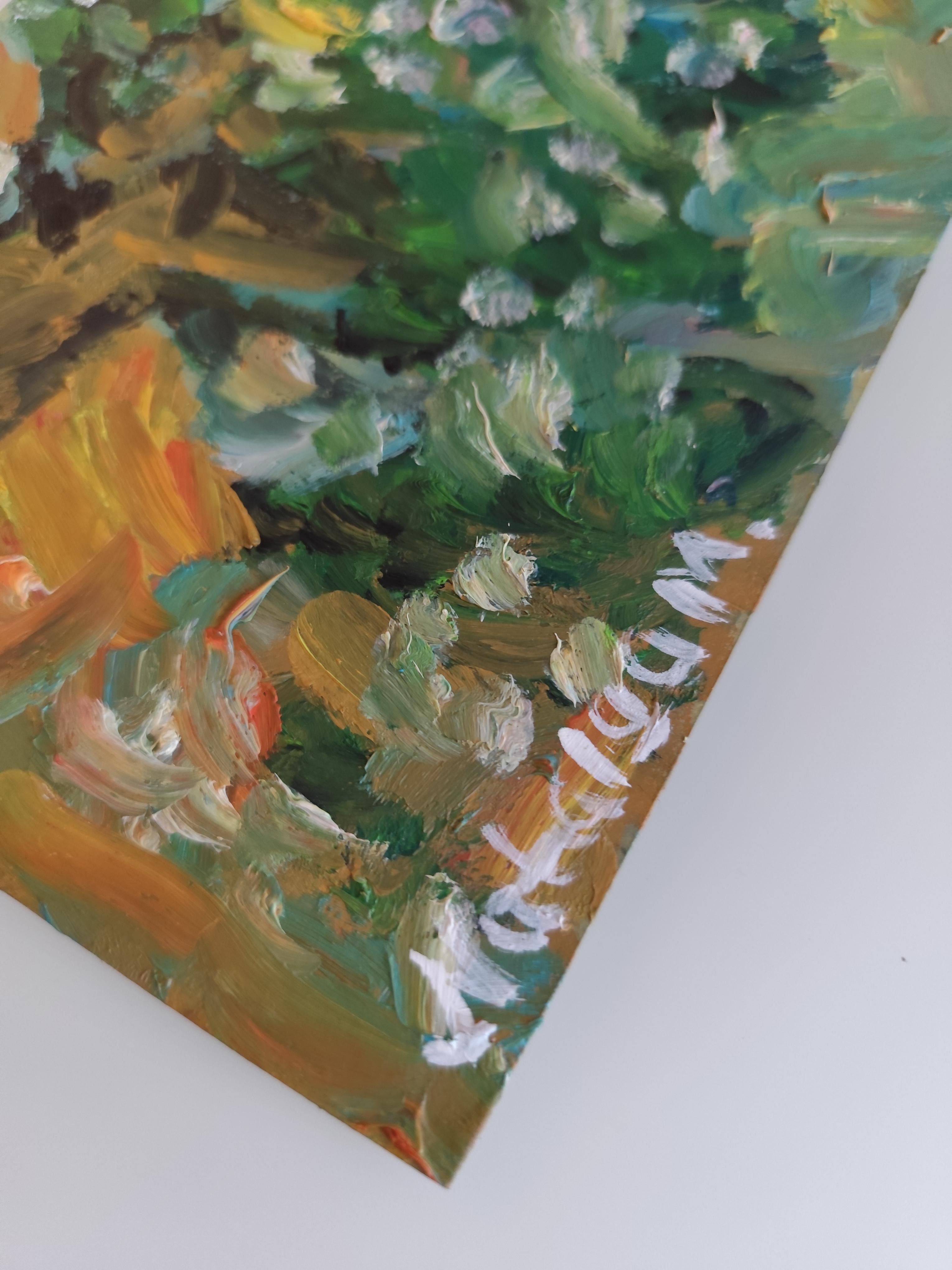 Petite peinture à l'huile impressionniste abstraite sur papier 