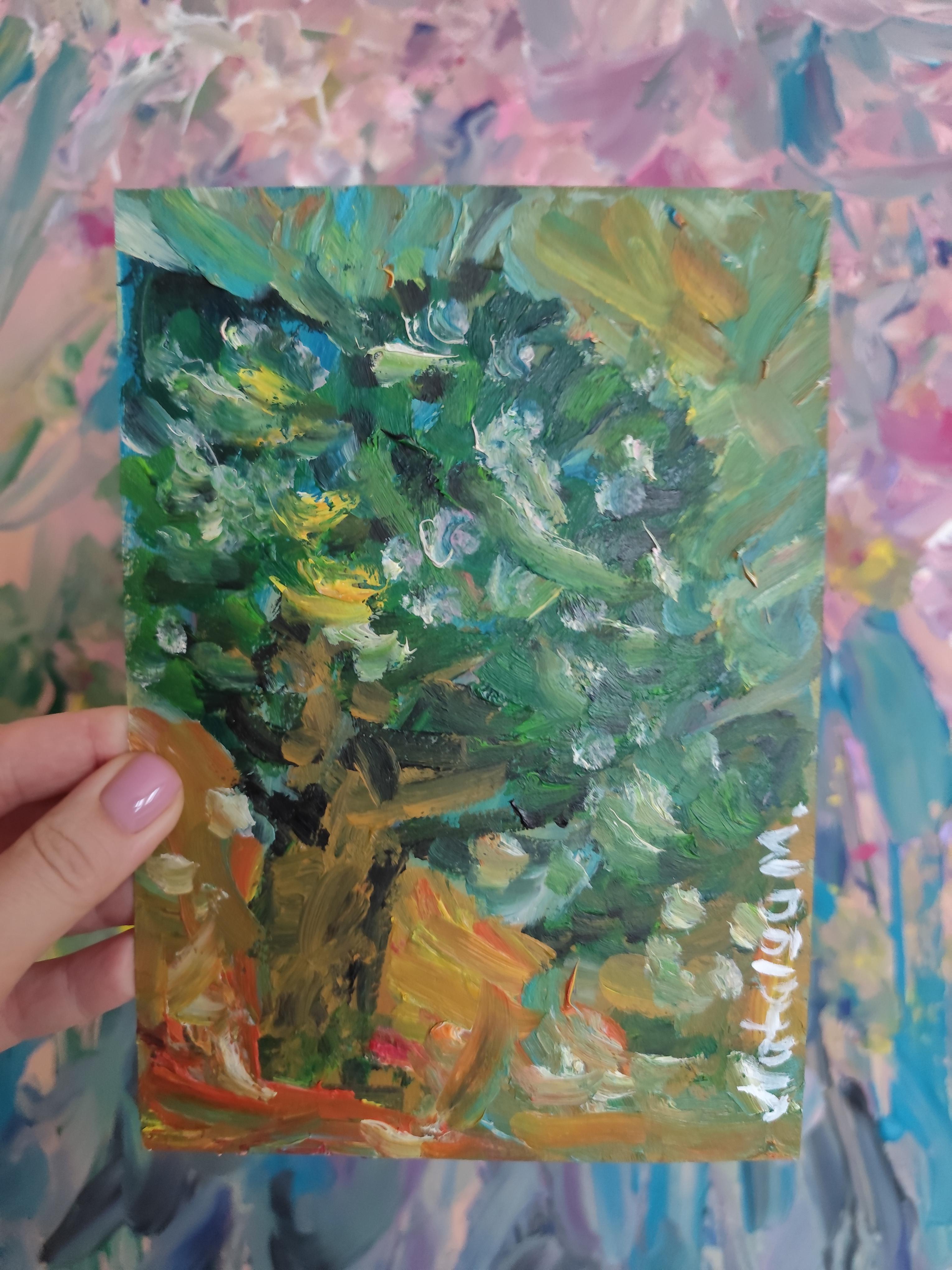 Petite peinture à l'huile impressionniste abstraite sur papier 