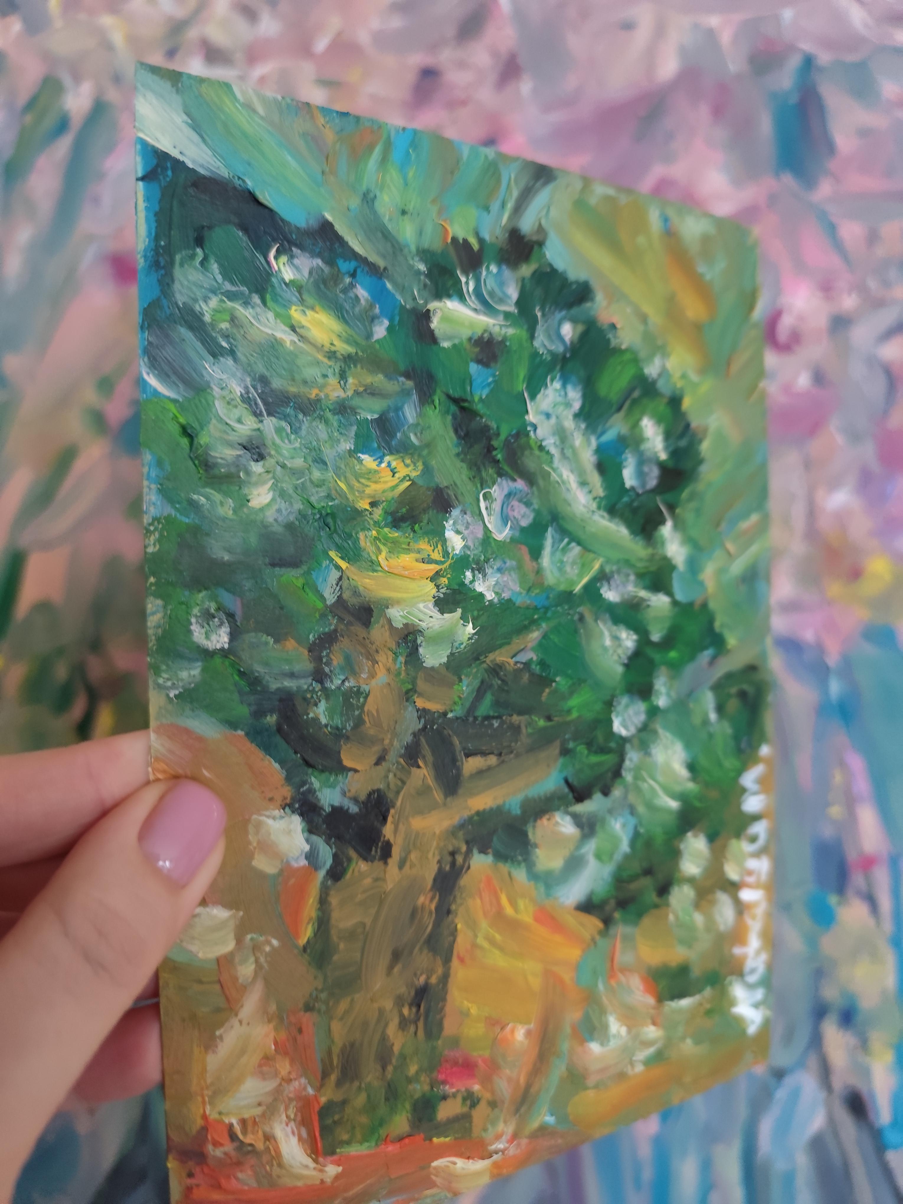Petite peinture à l'huile impressionniste abstraite sur papier 