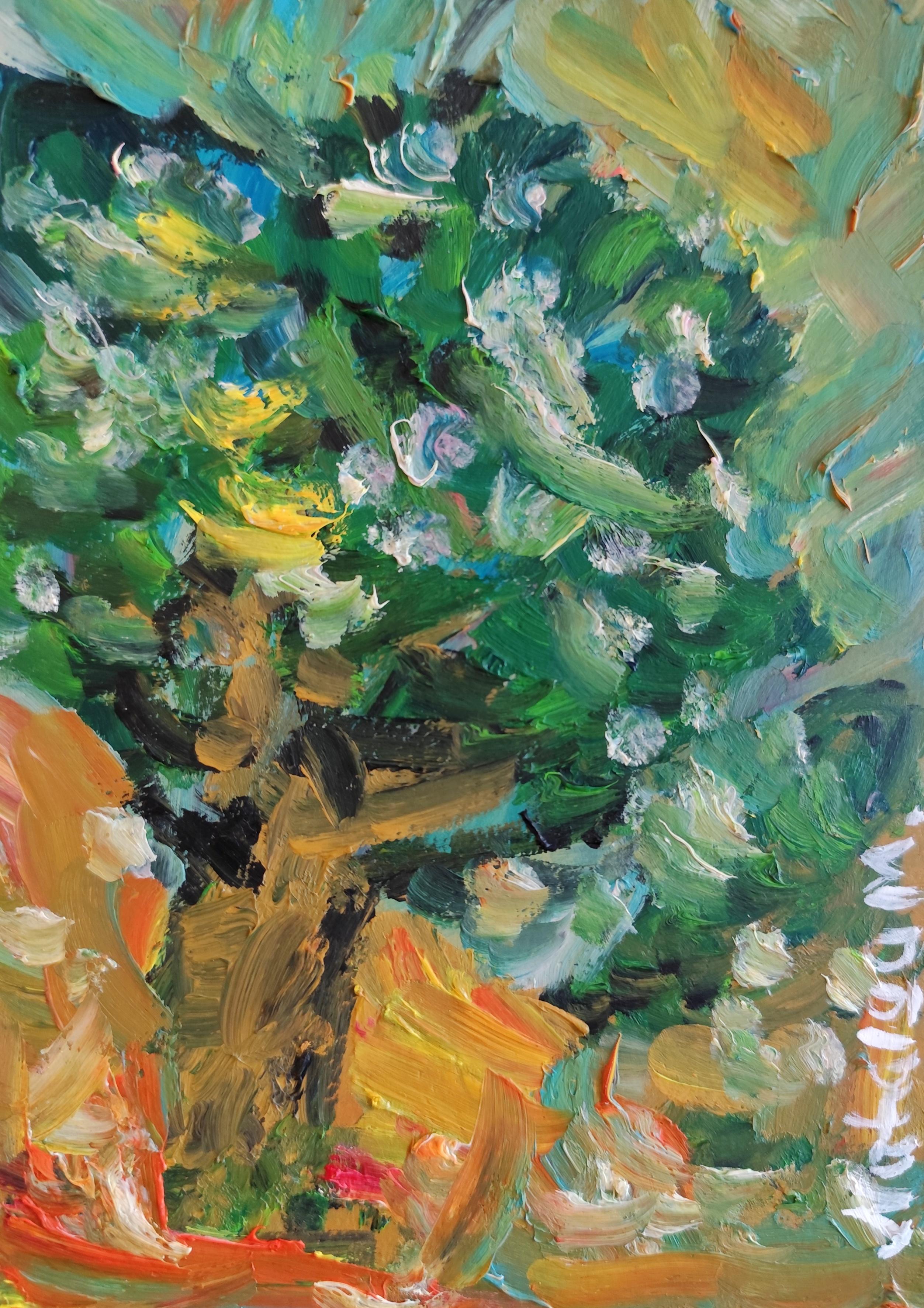 Petite peinture à l'huile impressionniste abstraite sur papier 