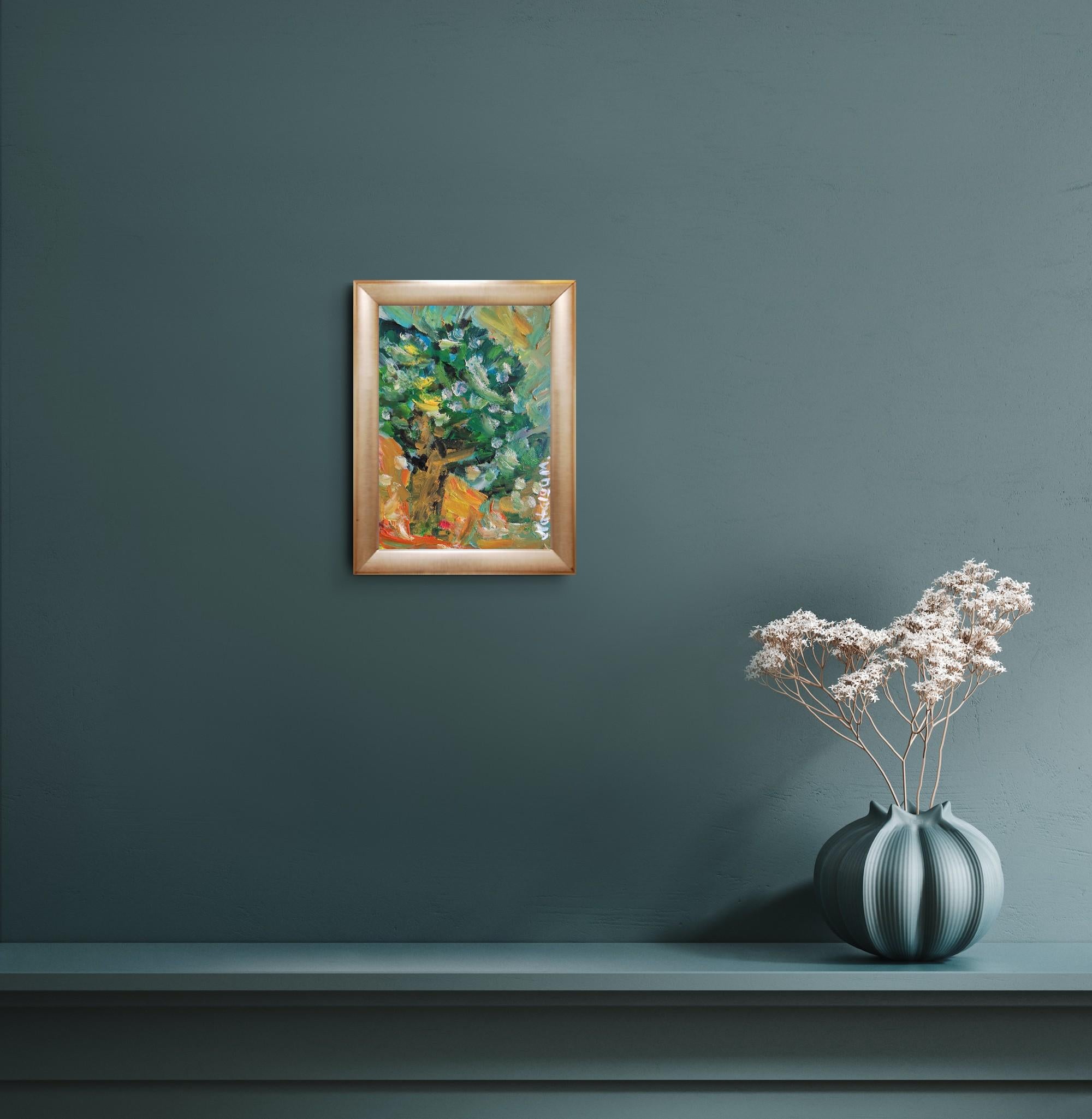 Petite peinture à l'huile impressionniste abstraite sur papier 