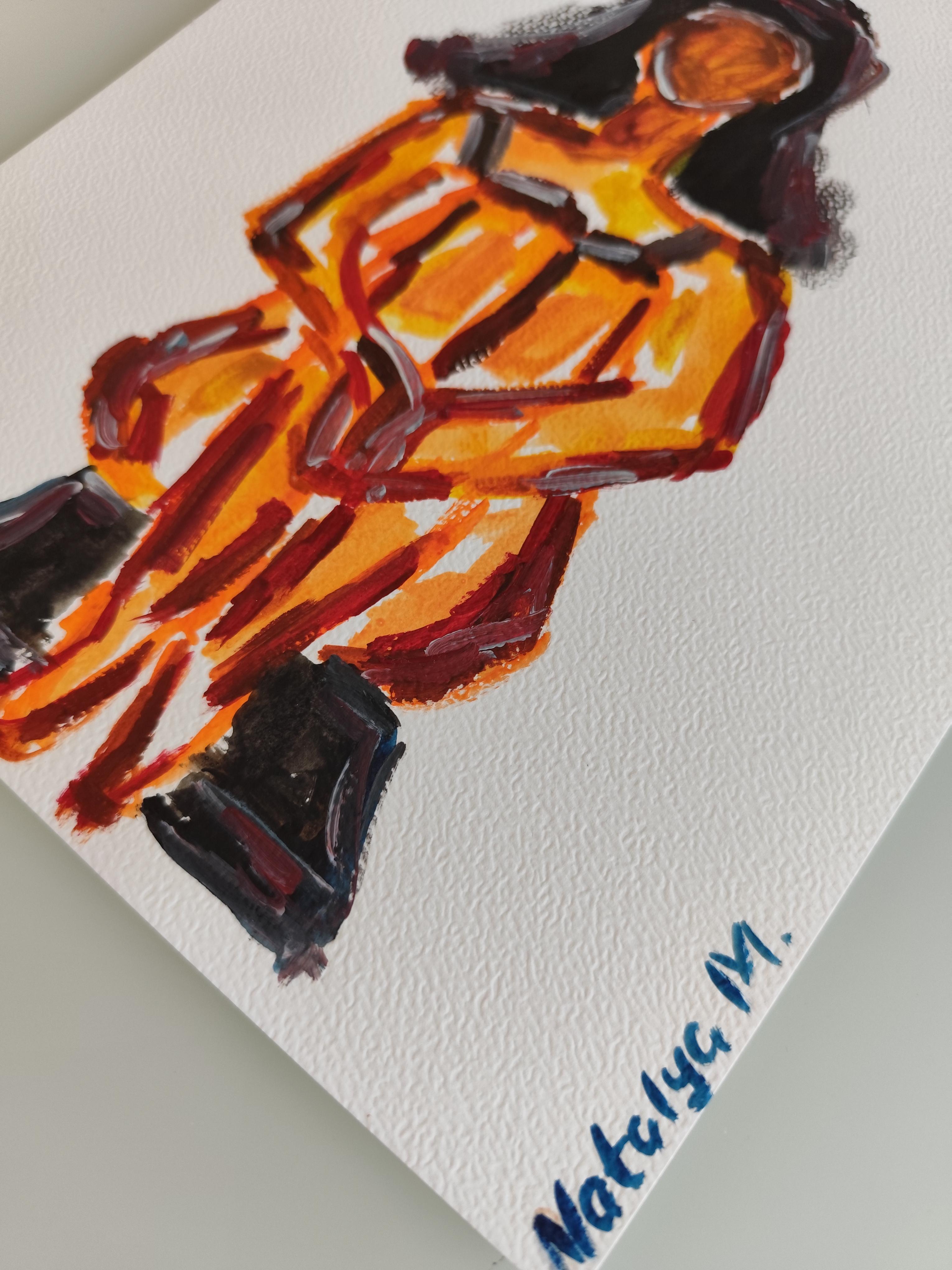 Quadro d'arte figurativa contemporanea di una donna su carta in vendita 5