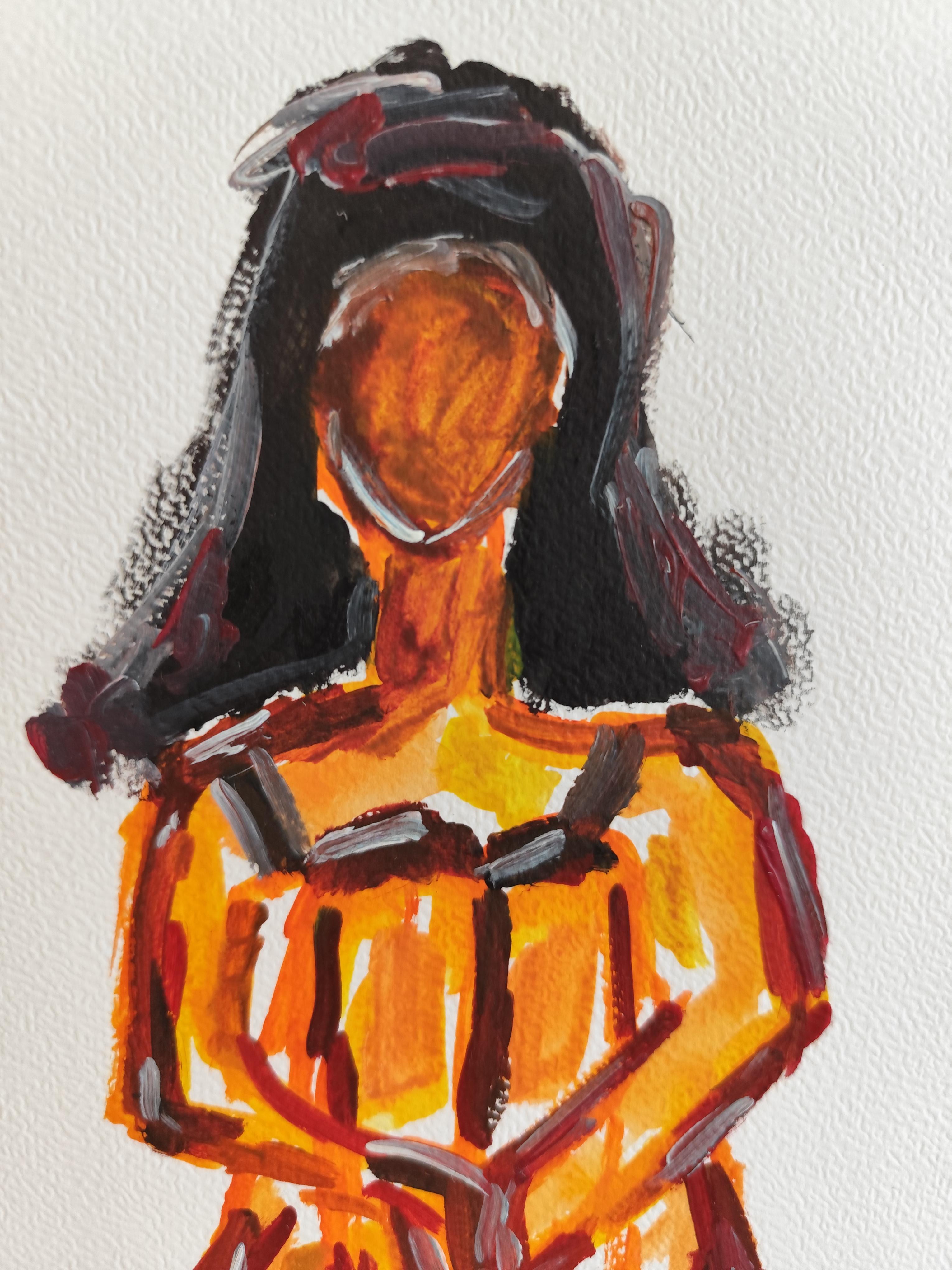 Quadro d'arte figurativa contemporanea di una donna su carta in vendita 6