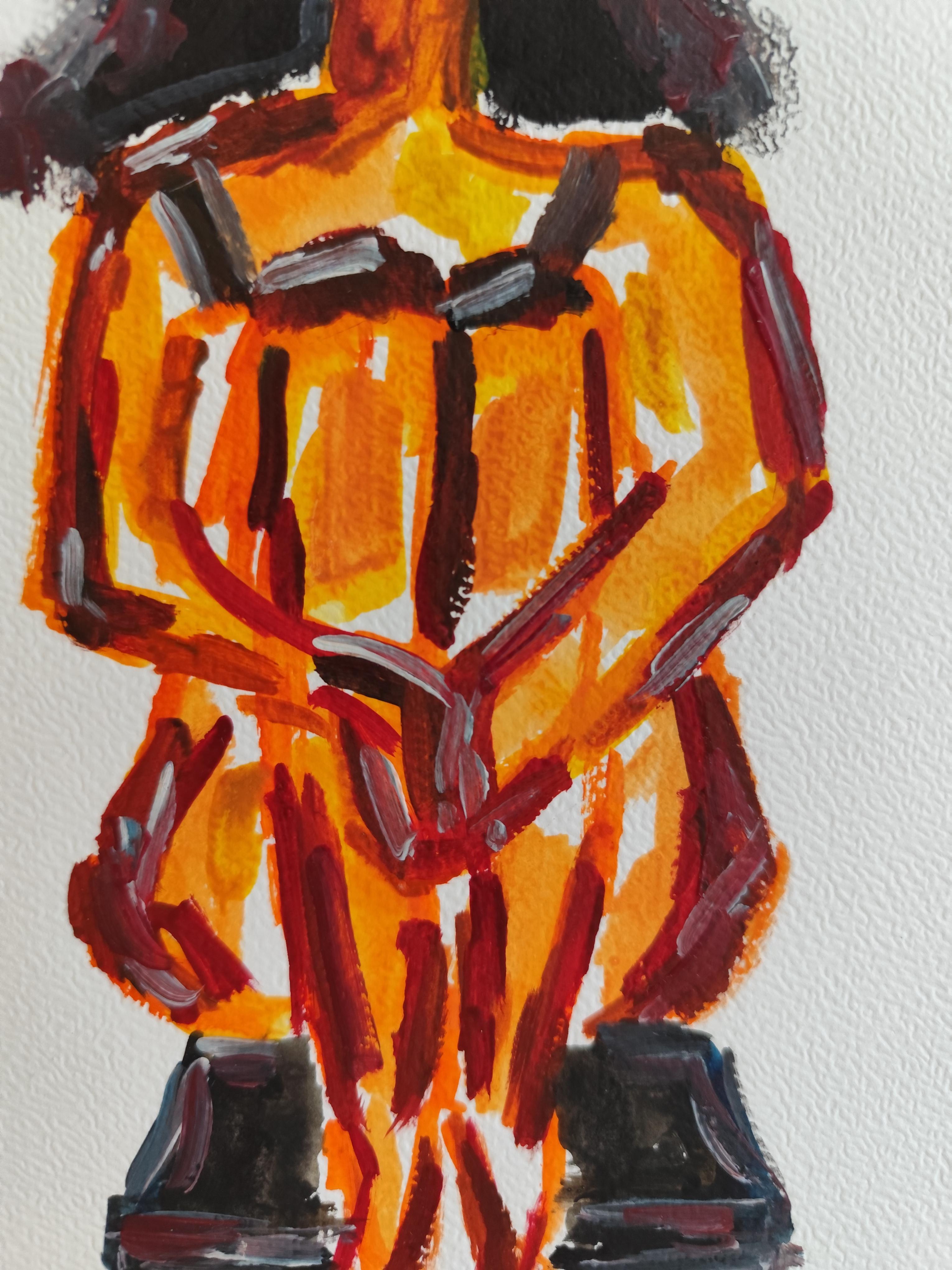 Quadro d'arte figurativa contemporanea di una donna su carta in vendita 7