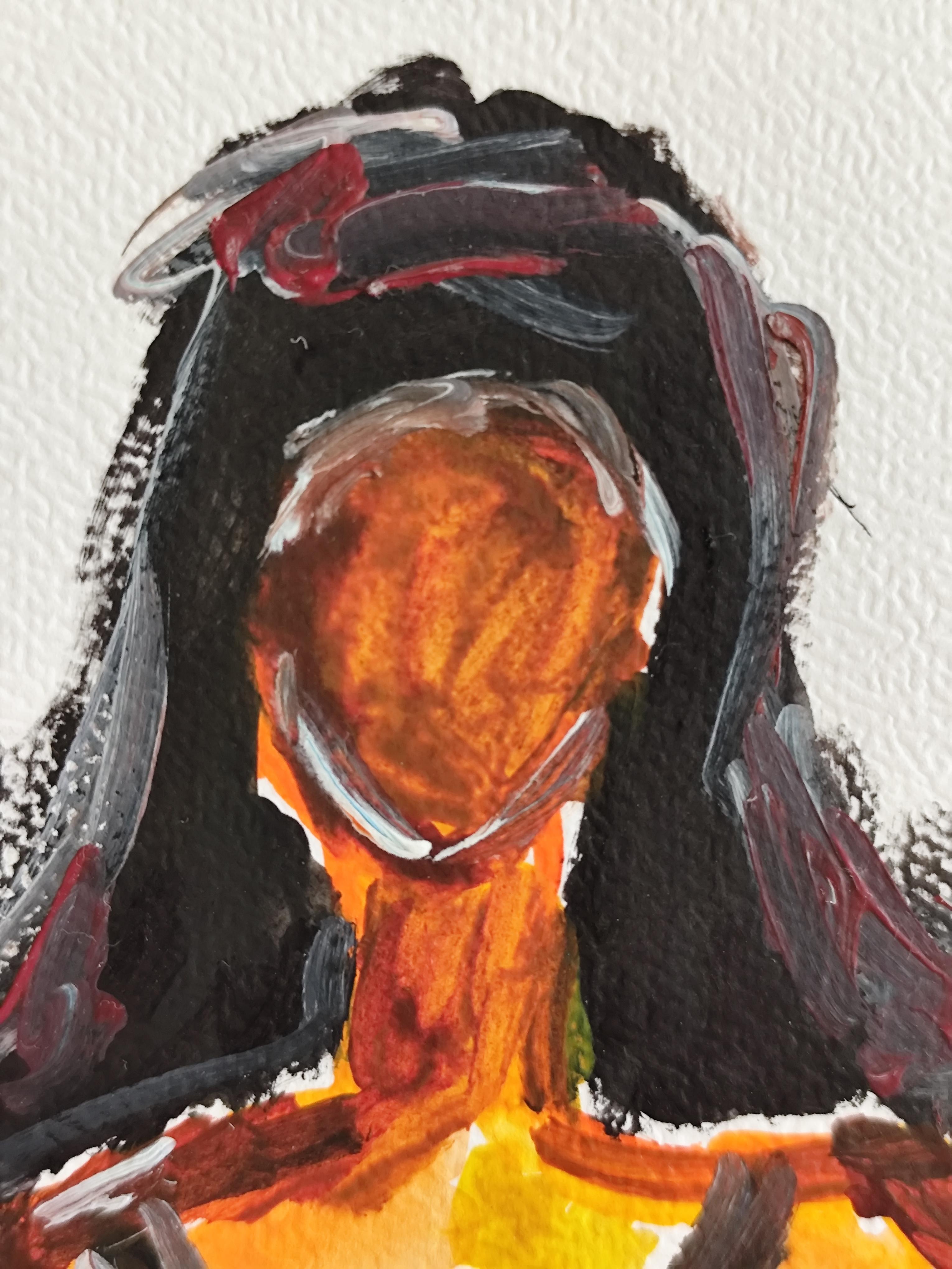 Quadro d'arte figurativa contemporanea di una donna su carta in vendita 8