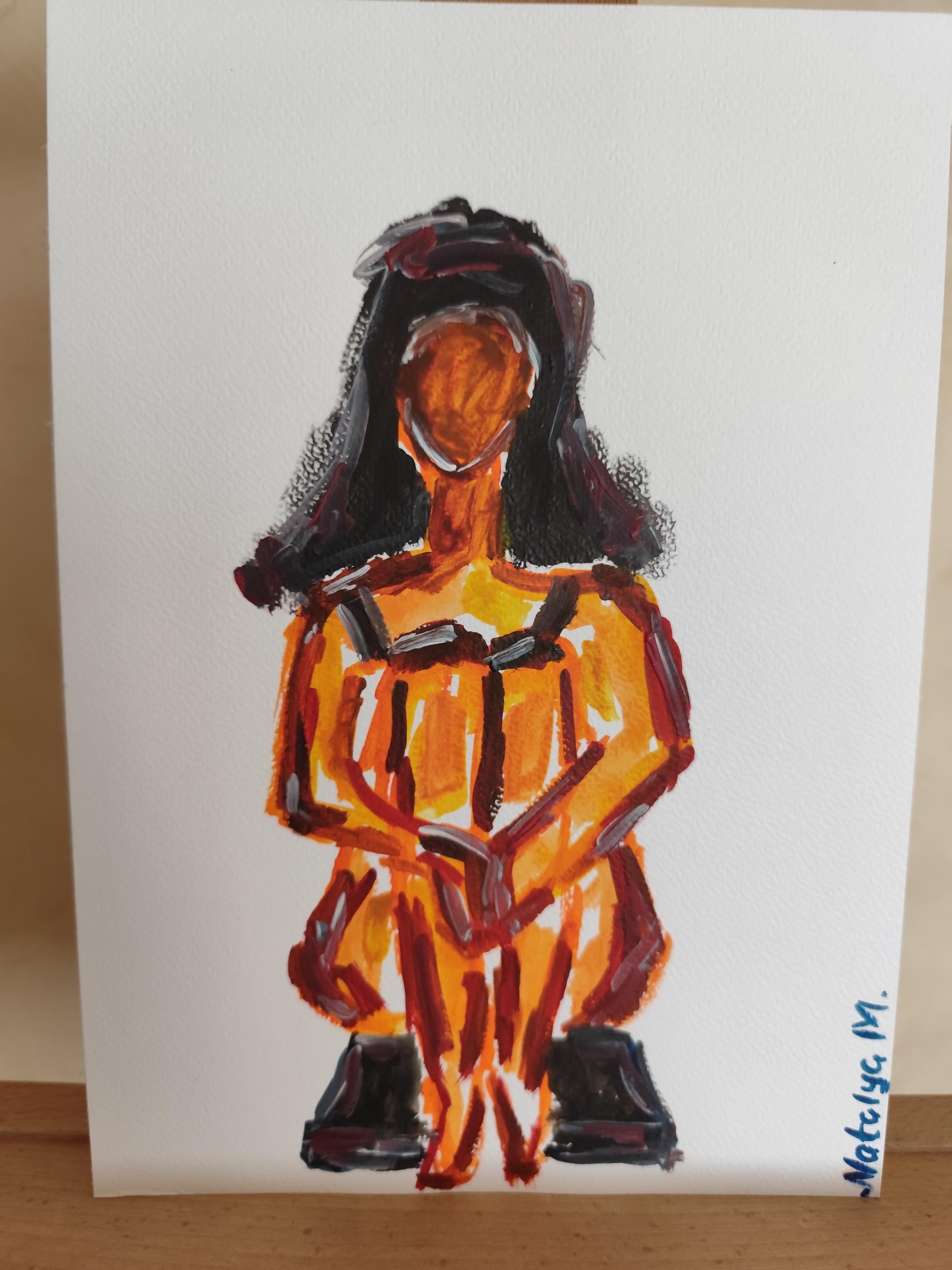 Quadro d'arte figurativa contemporanea di una donna su carta in vendita 11