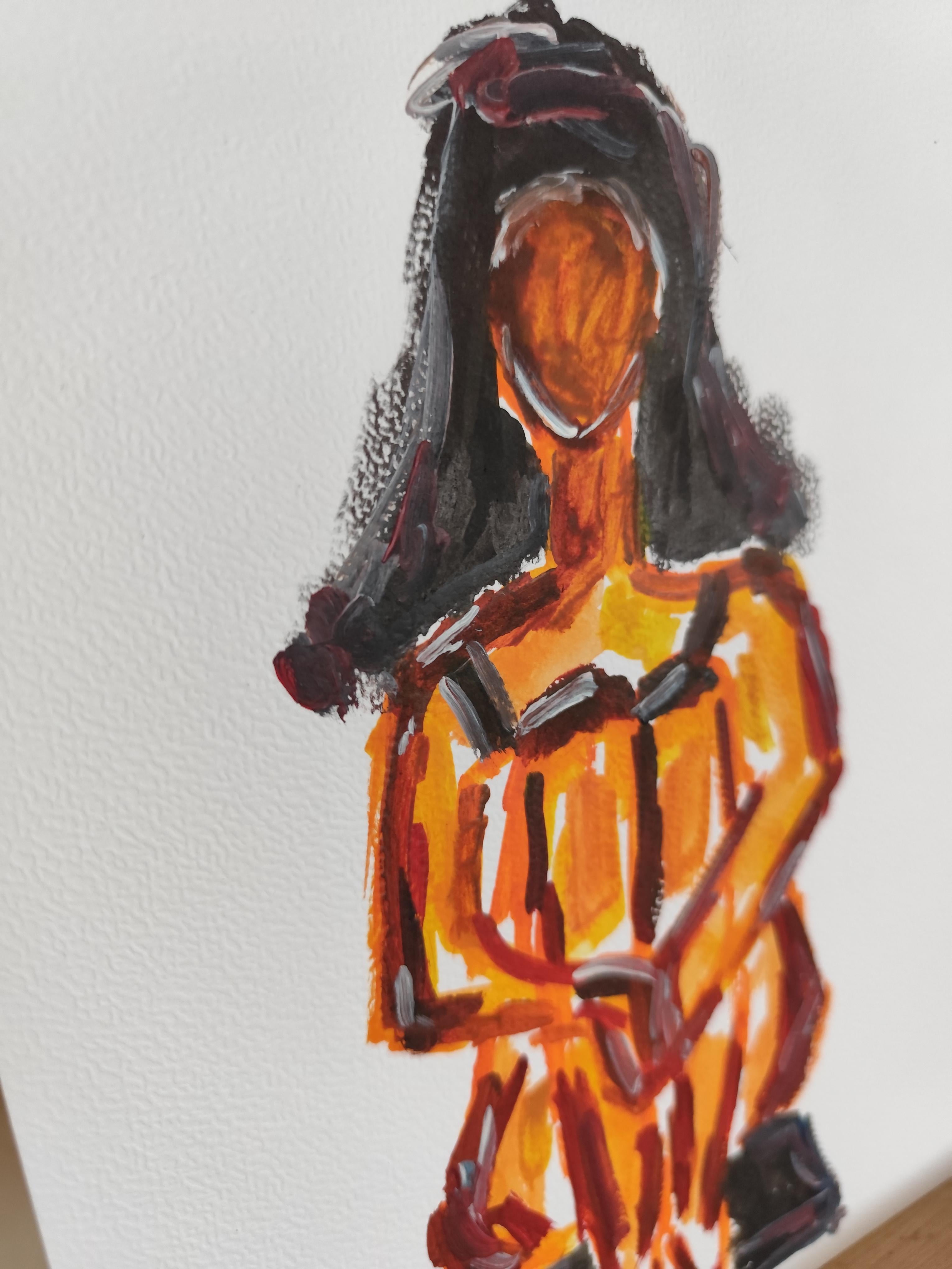 Quadro d'arte figurativa contemporanea di una donna su carta in vendita 13