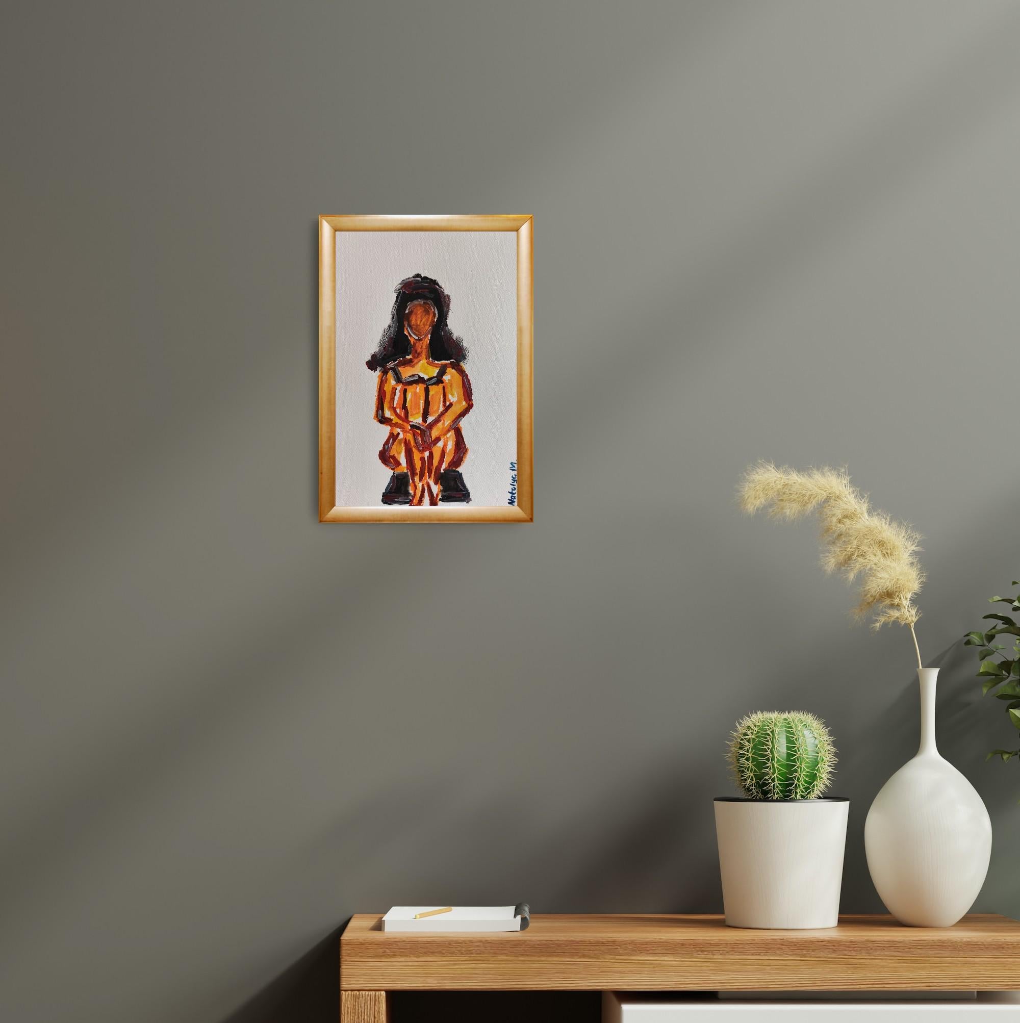 Quadro d'arte figurativa contemporanea di una donna su carta - Art di Natalya Mougenot 