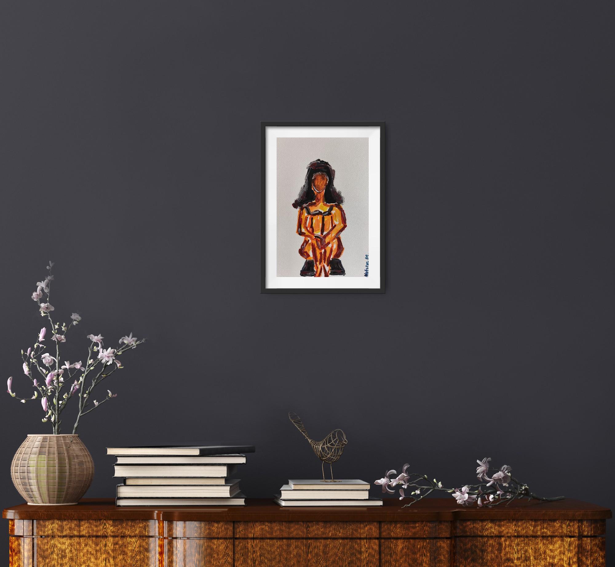 Quadro d'arte figurativa contemporanea di una donna su carta in vendita 1