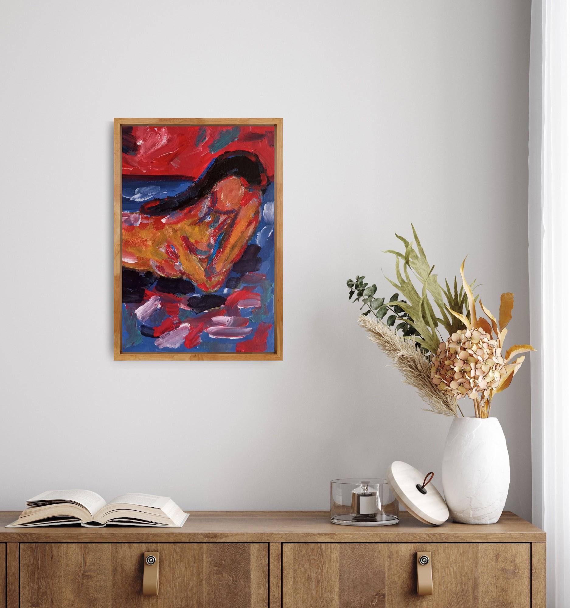 « Femme couchée sur un coussin » - Impressionnisme abstrait Painting par Natalya Mougenot 