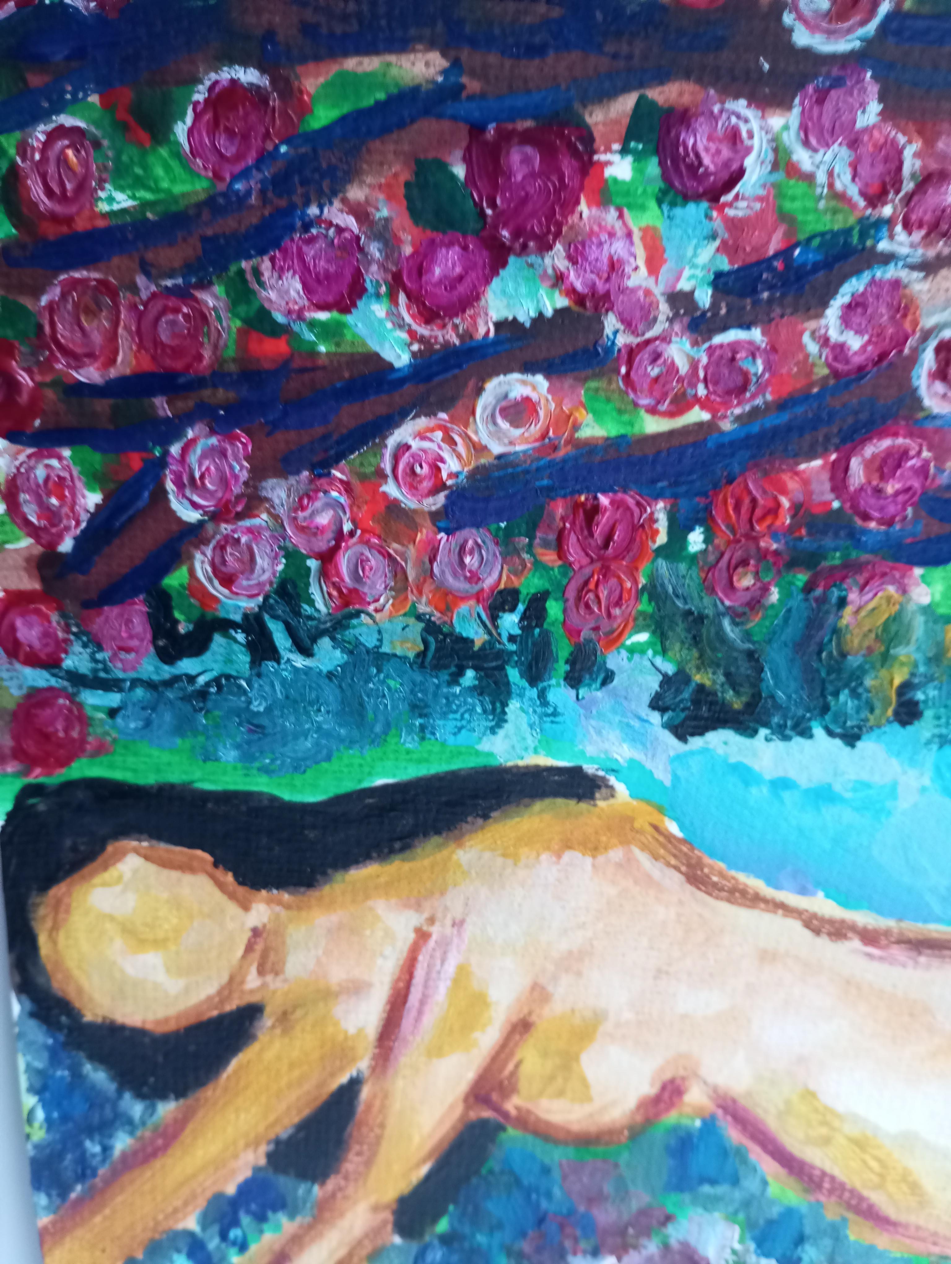 Pintura acrílica figurativa contemporánea en color de una mujer sobre papel en venta 6
