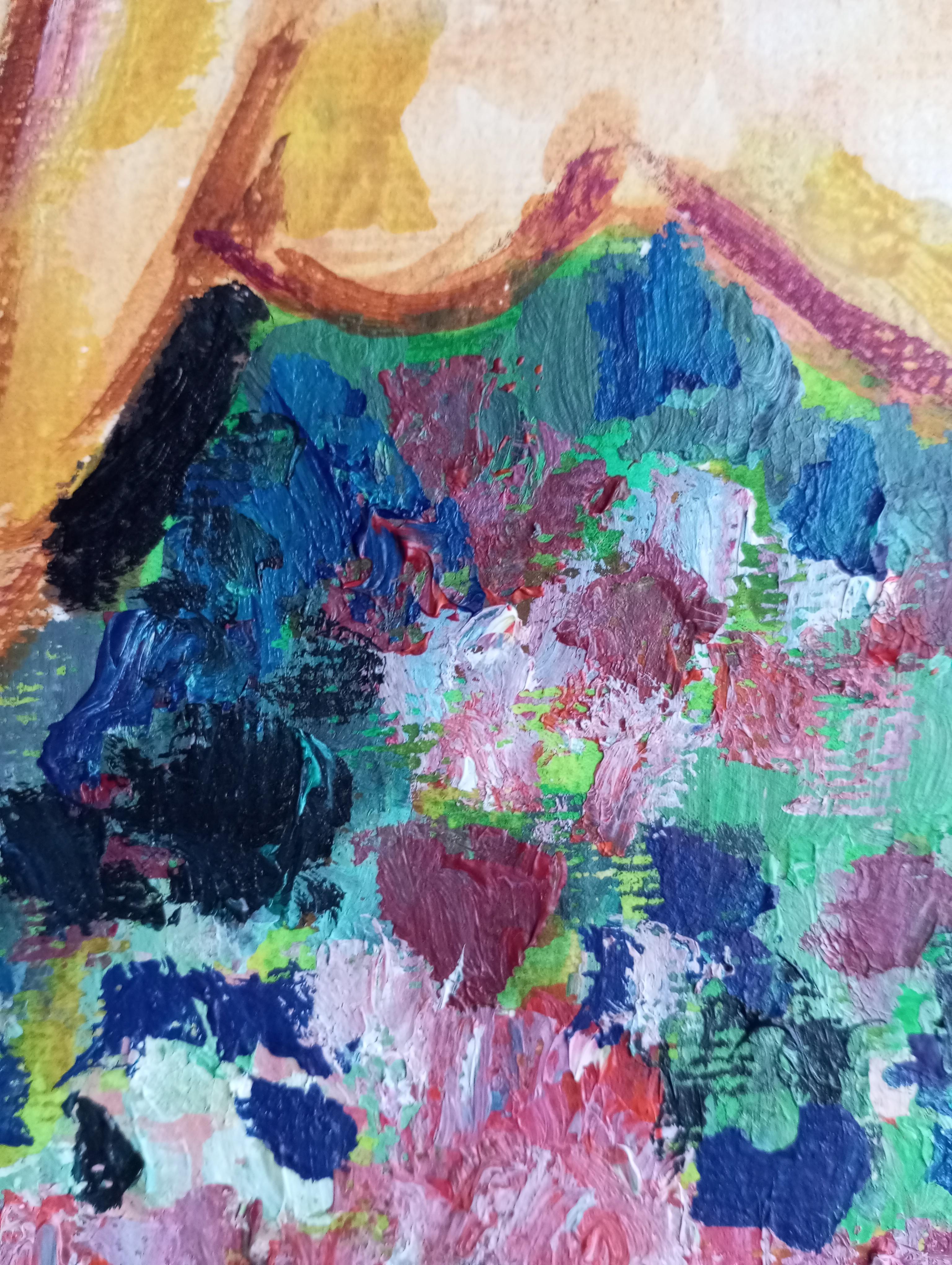 Pintura acrílica figurativa contemporánea en color de una mujer sobre papel en venta 9