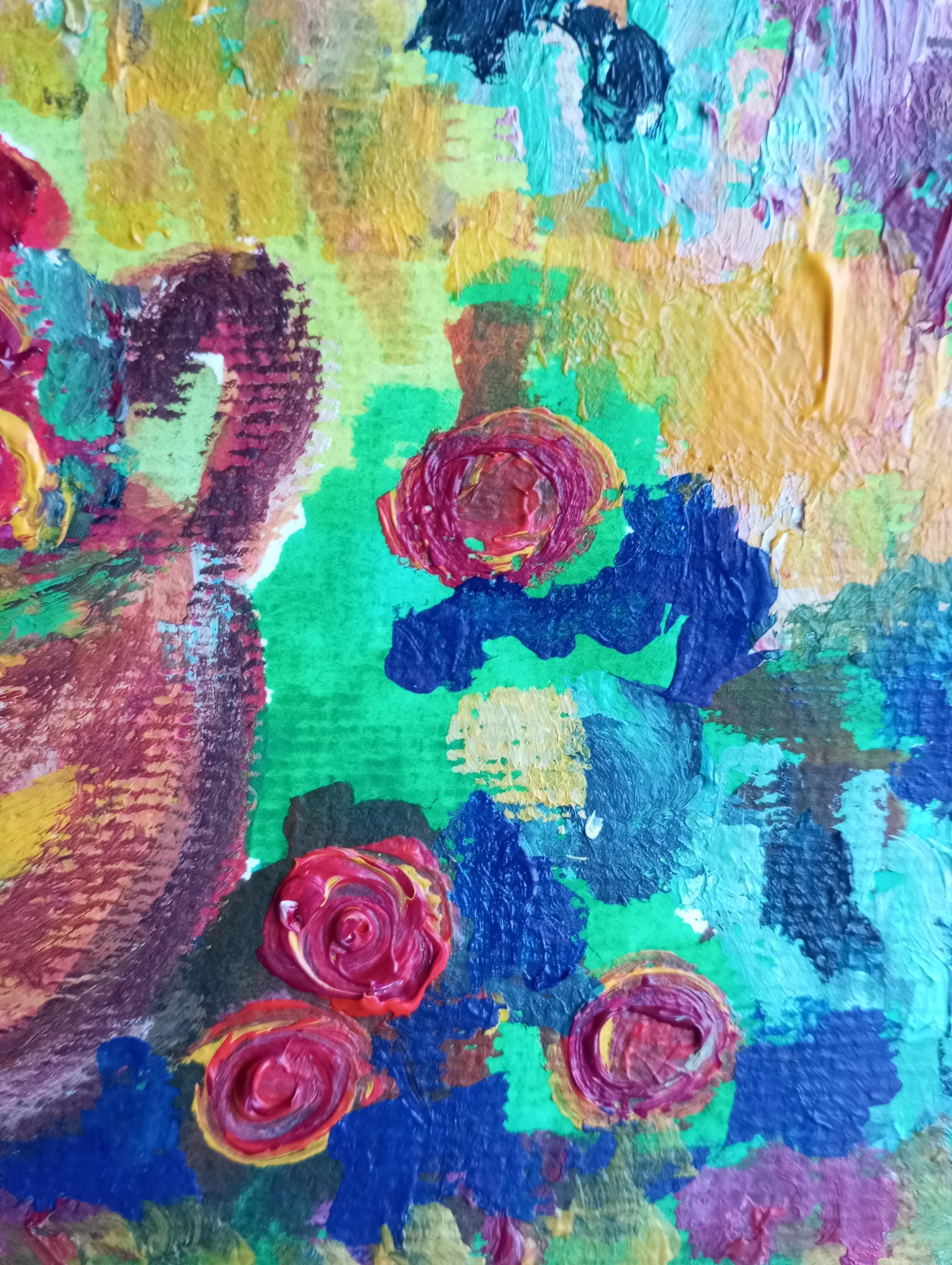 Pintura acrílica figurativa contemporánea en color de una mujer sobre papel en venta 11
