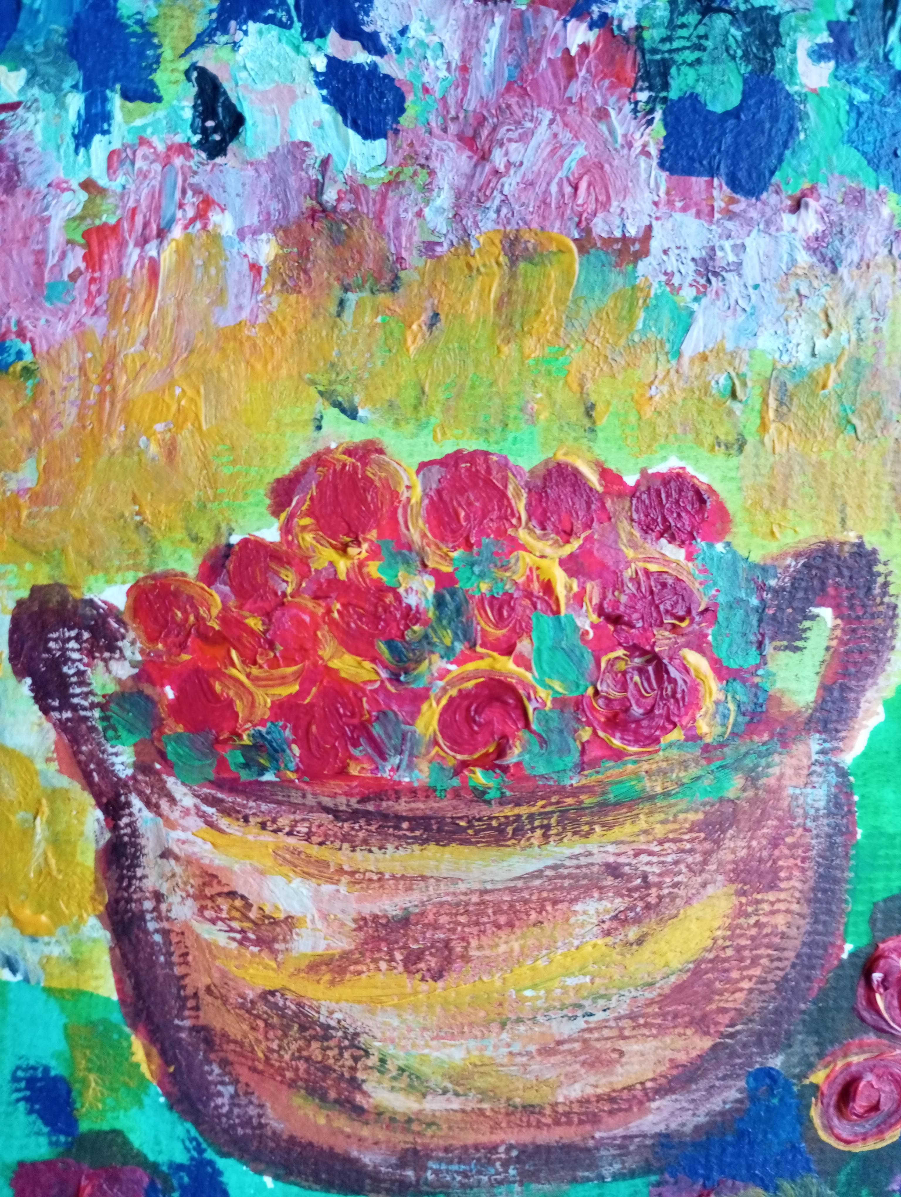 Pintura acrílica figurativa contemporánea en color de una mujer sobre papel en venta 12