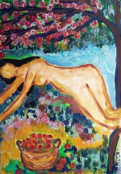 Dipinto acrilico figurativo contemporaneo di una donna su carta
