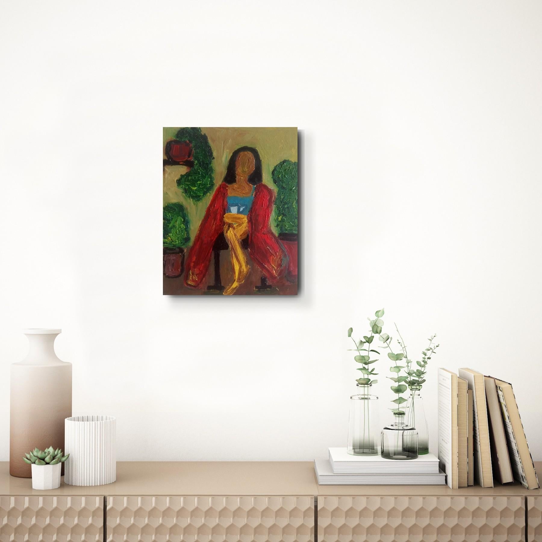 Zeitgenössisches impressionistisches figuratives Ölgemälde einer Frau auf Leinwand – Painting von Natalya Mougenot 