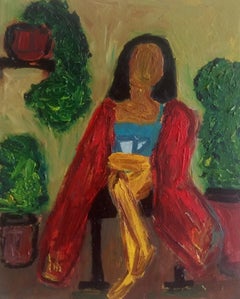 Contemporary impressionist figurative oil painting of a woman on canvas