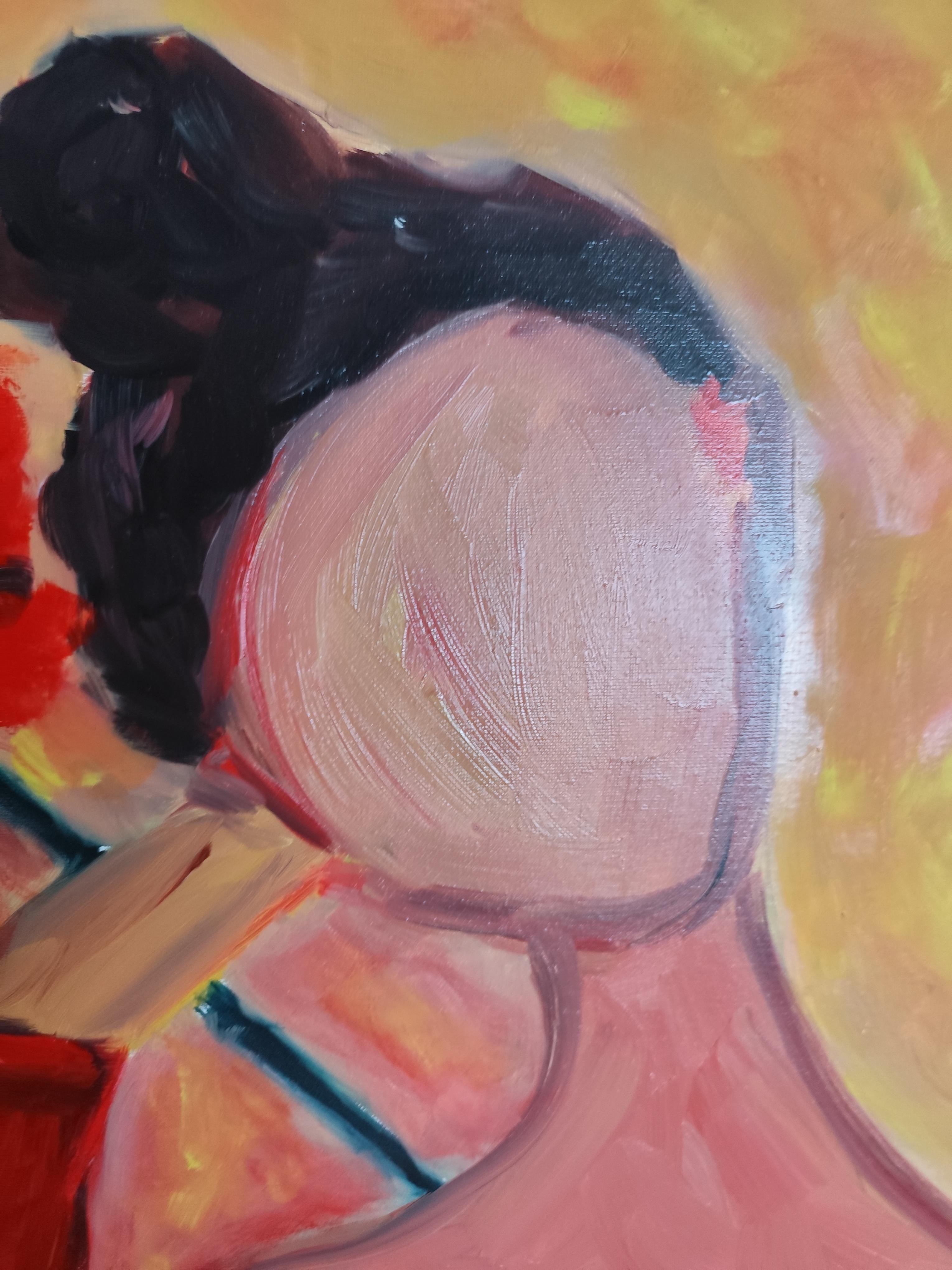 Contemporáneo  retrato al óleo de una mujer sobre lienzo 