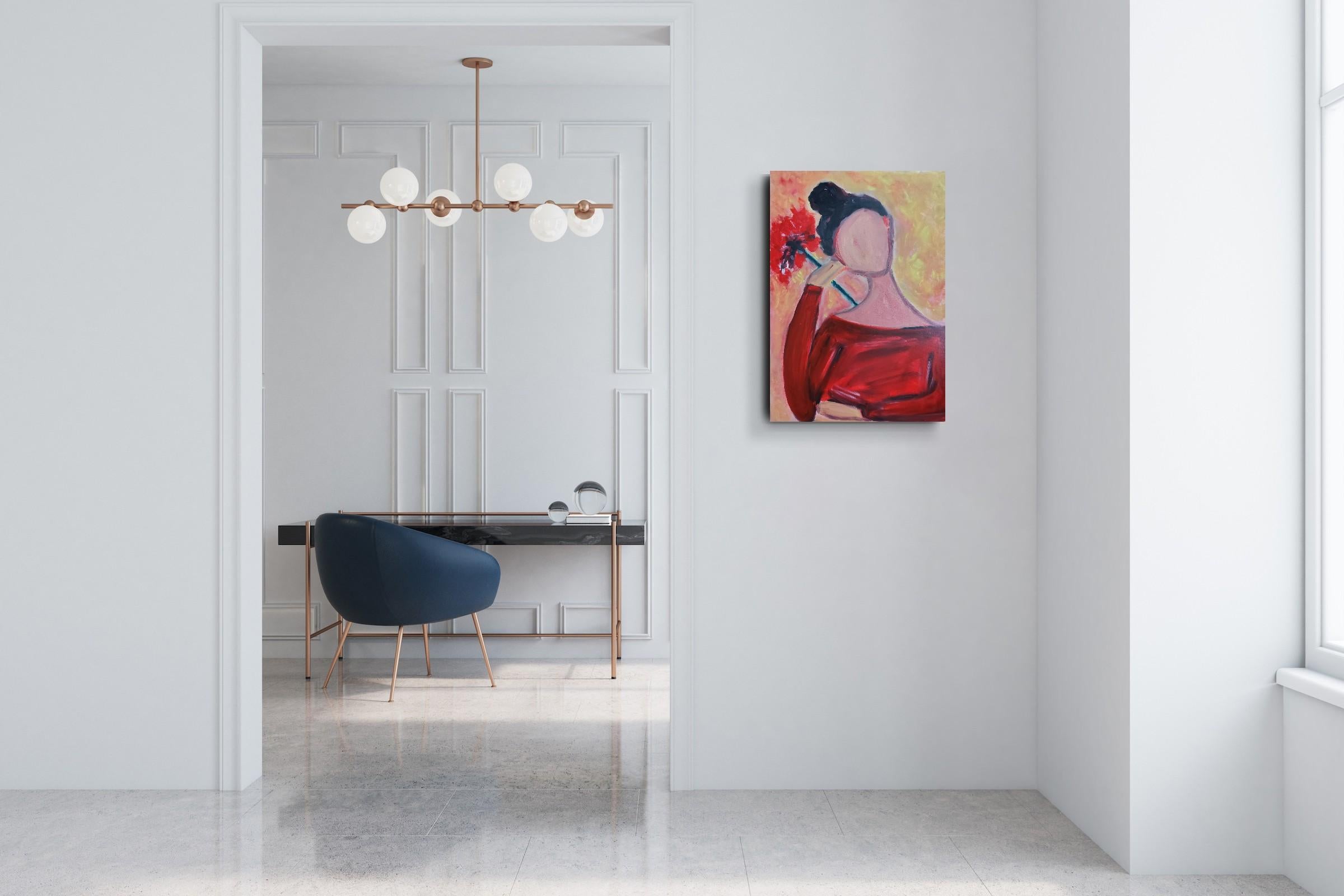 Contemporáneo  retrato al óleo de una mujer sobre lienzo 