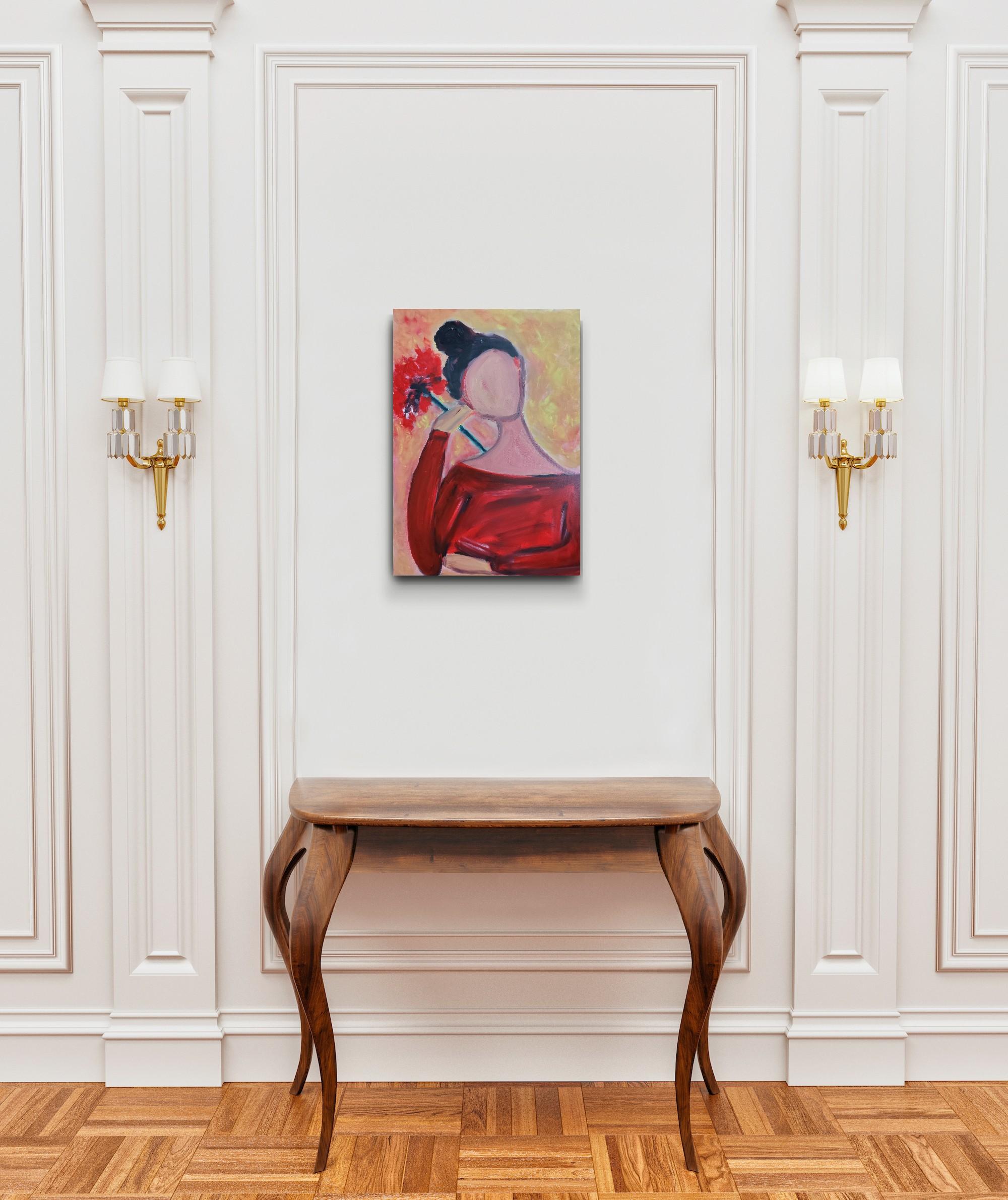 Contemporáneo  retrato al óleo de una mujer sobre lienzo 