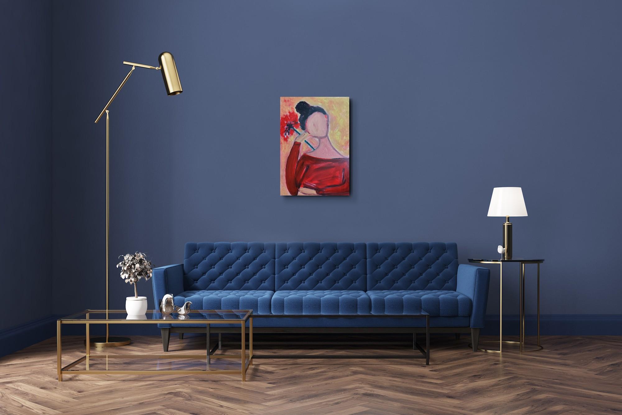 Contemporáneo  retrato al óleo de una mujer sobre lienzo 