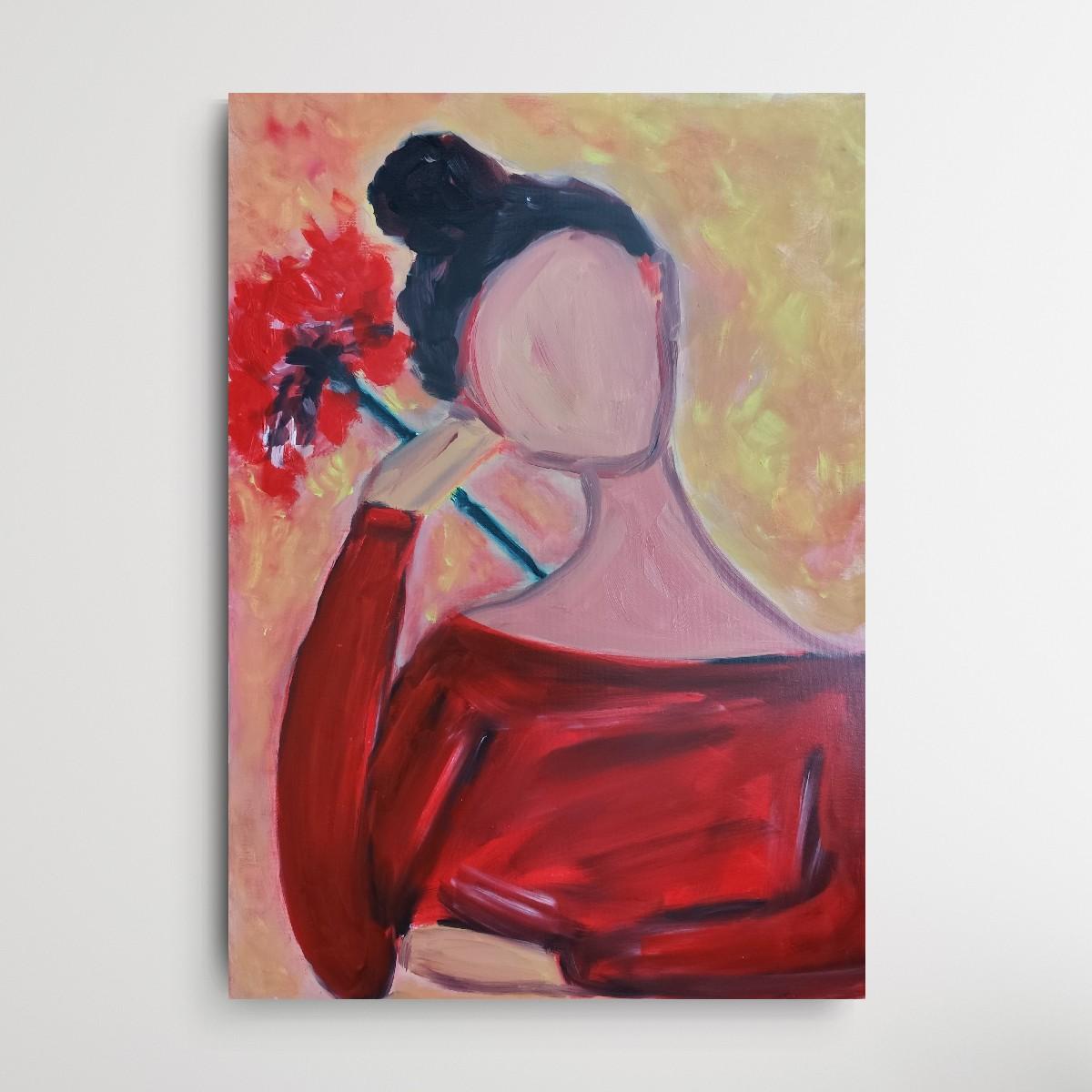 Contemporáneo  retrato al óleo de una mujer sobre lienzo 